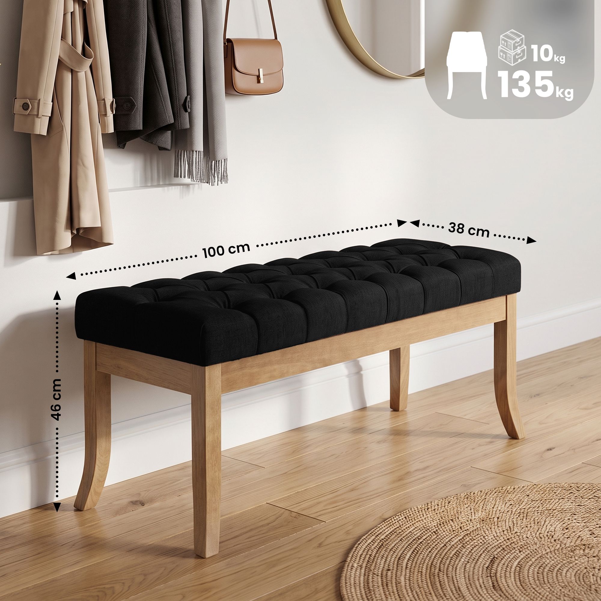 Sitzbank Ramses Stoff mit hellem Holzgestell
