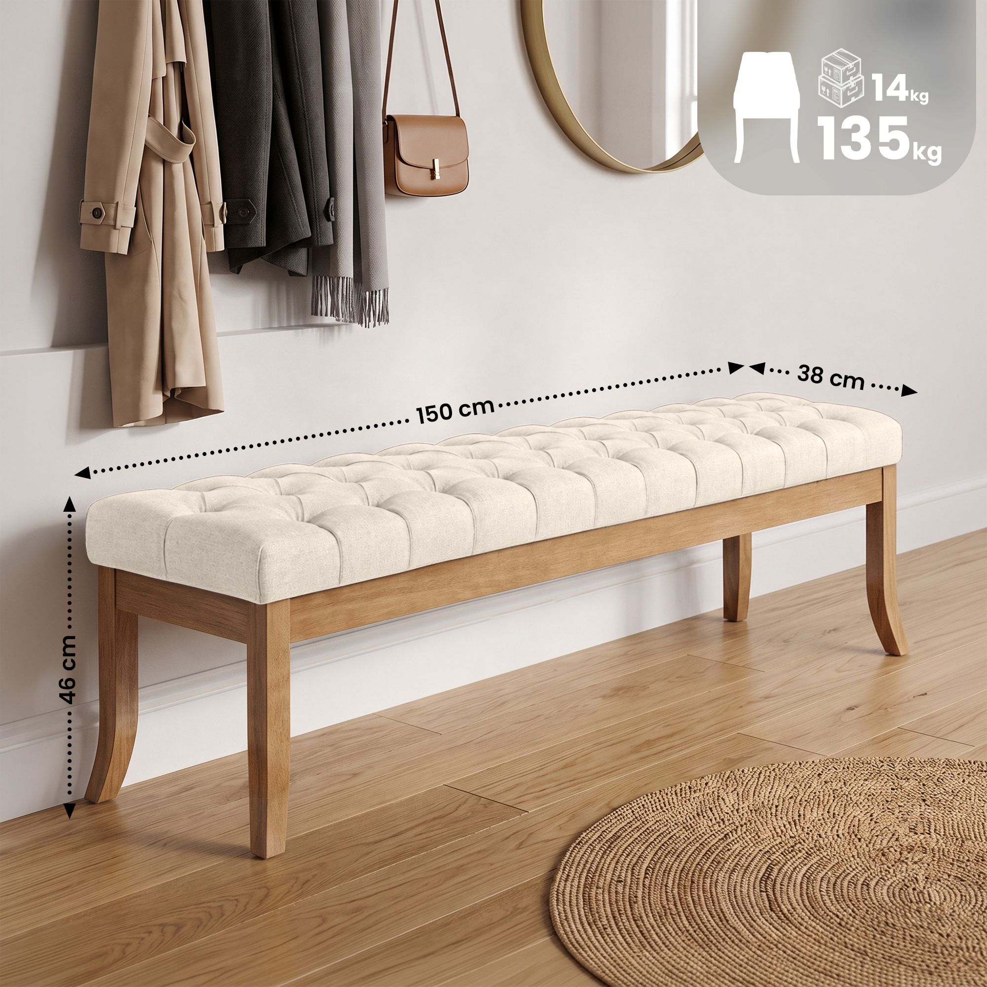 Sitzbank Ramses Stoff mit hellem Holzgestell