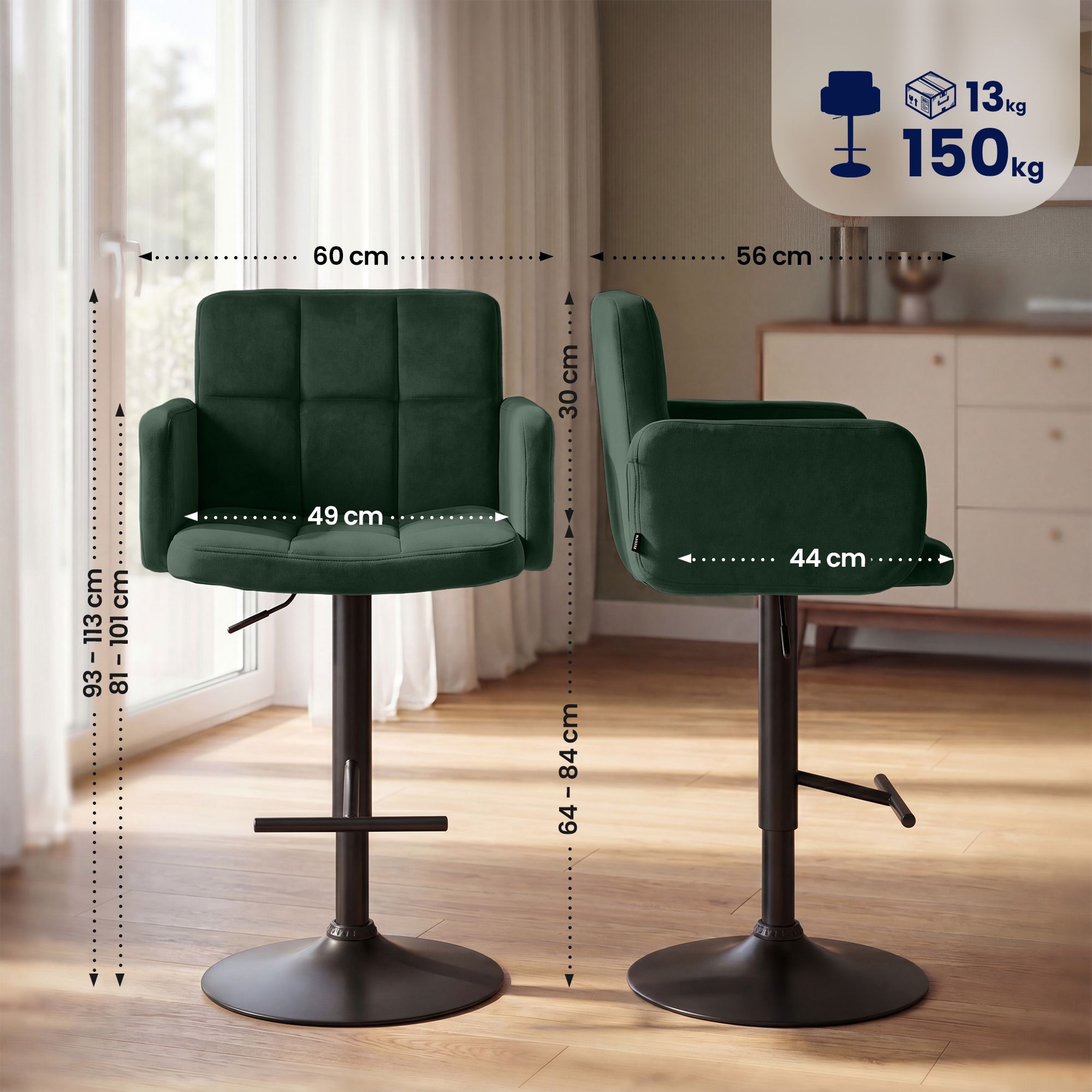 2er Set Barhocker Los Angeles Samt