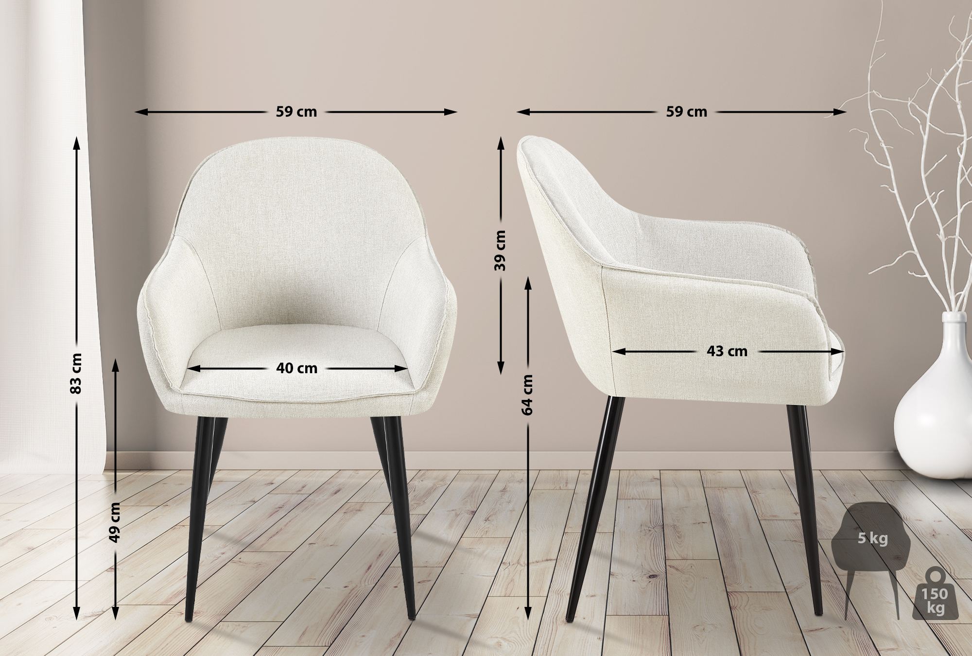 Esszimmerstuhl Boise Stoff creme