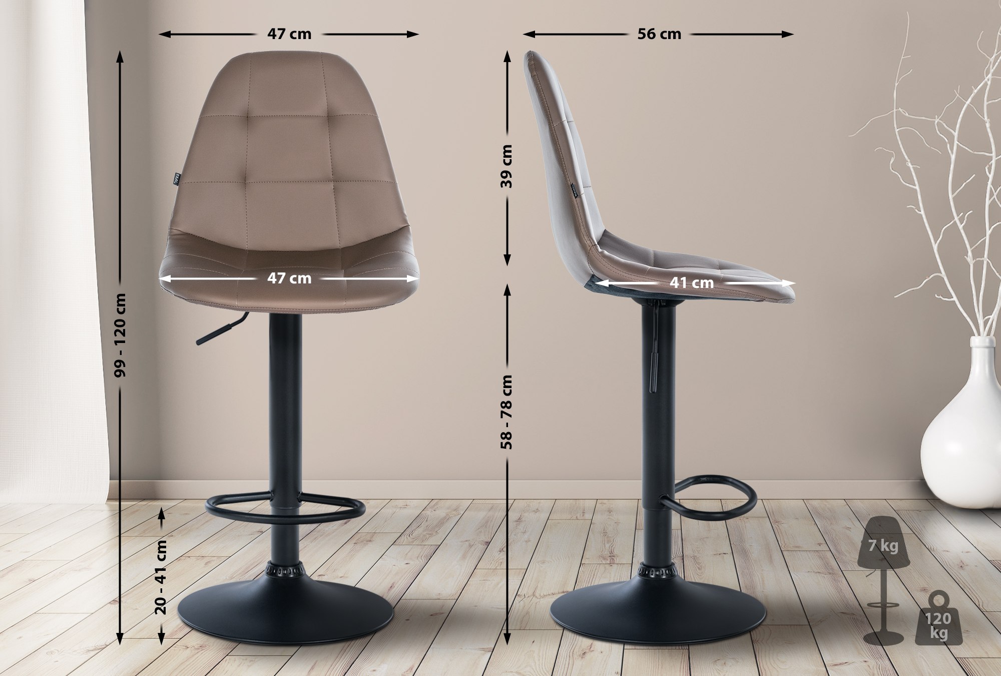 Barhocker Elmore Kunstleder Metall matt schwarz braun