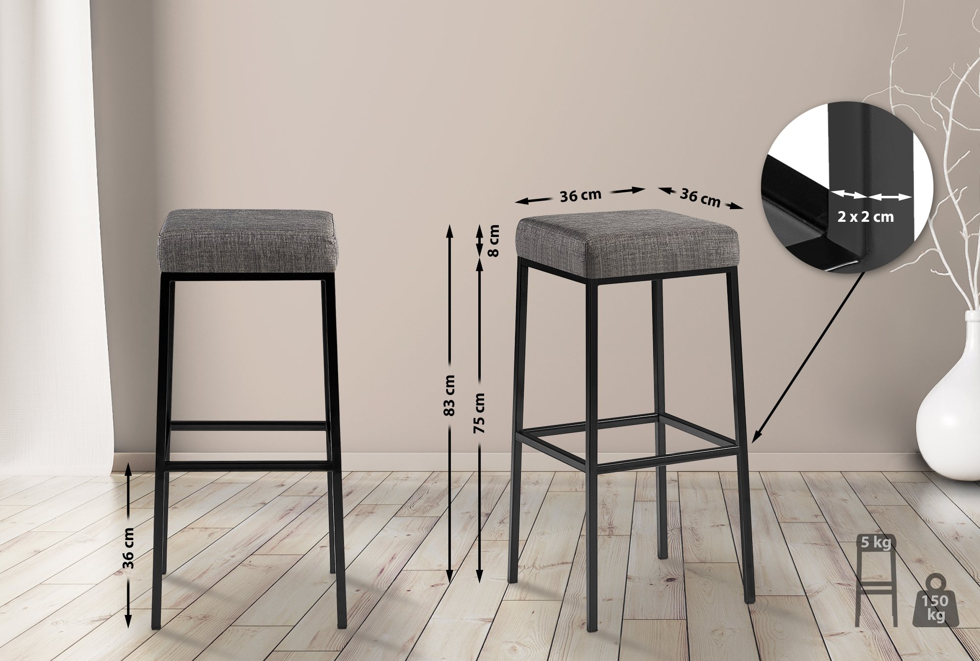 2er Set Barhocker Montreal Stoffbezug