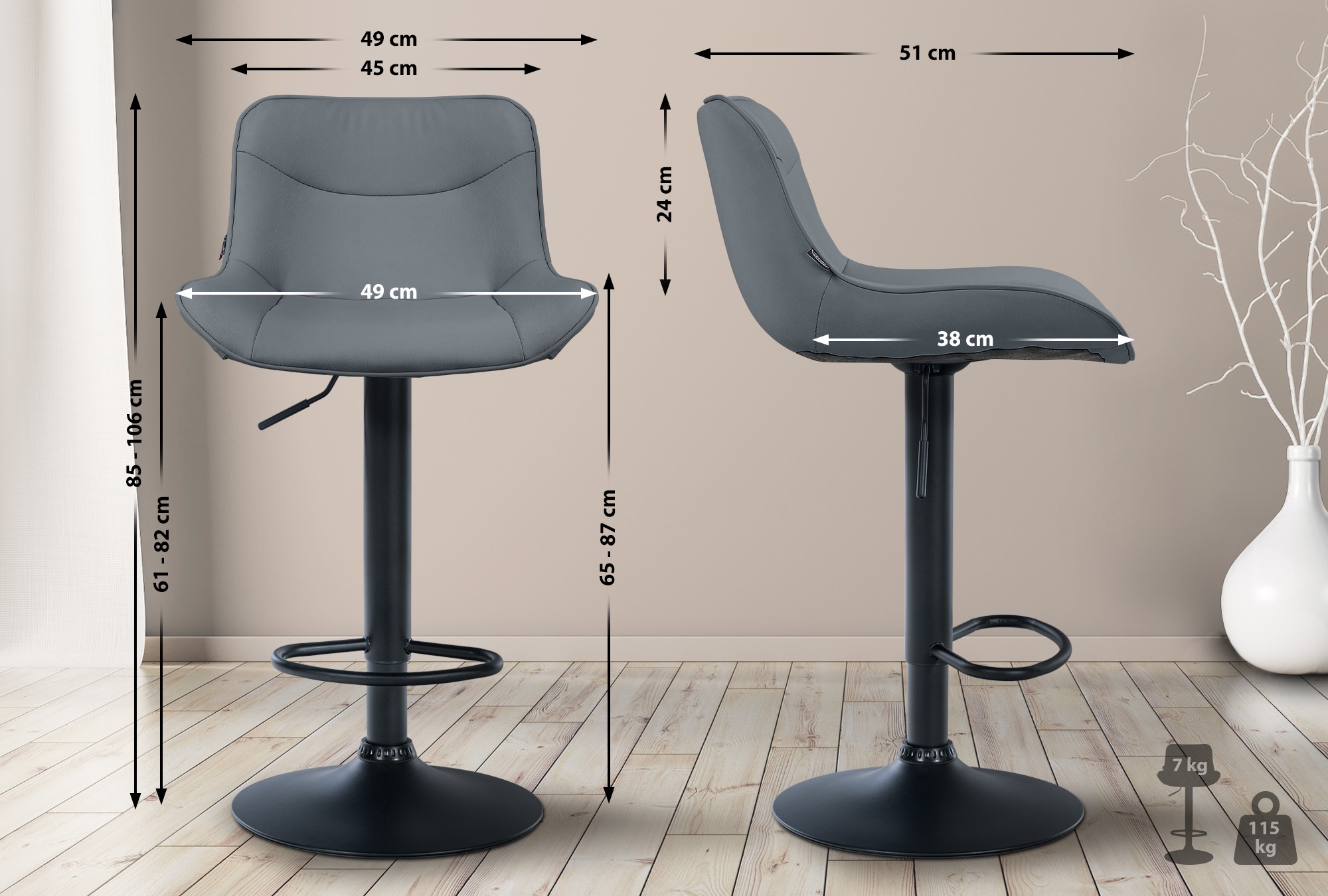2er Set Barhocker Vonore Kunstleder