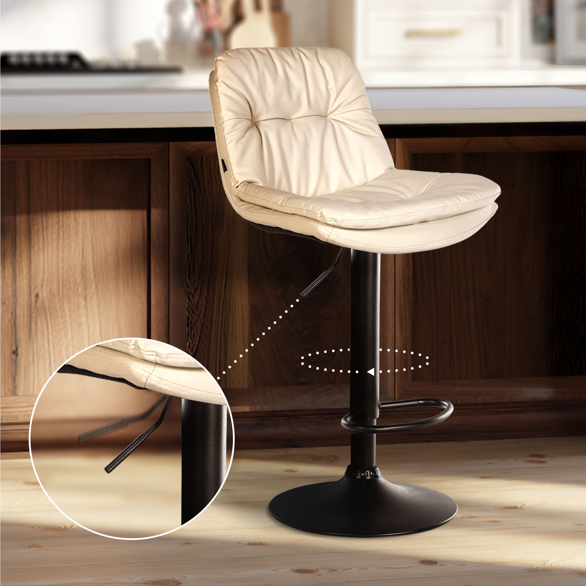 Barhocker Laurel Kunstleder Metall matt schwarz creme