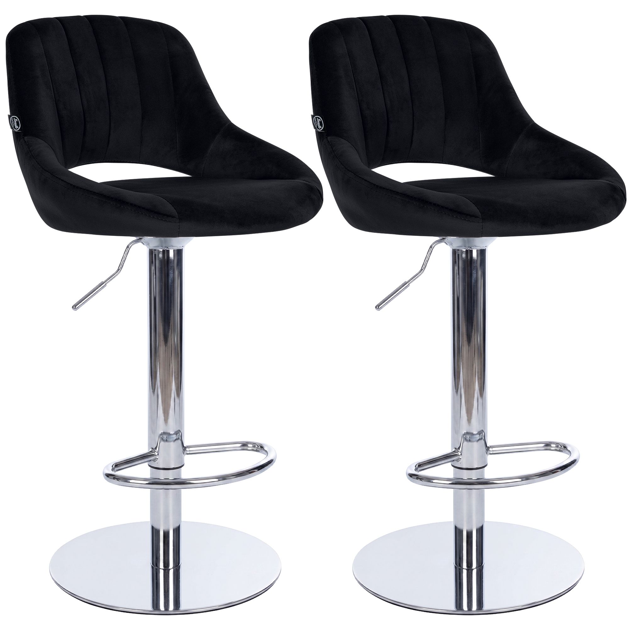 2er Set Barhocker Milet Chrom mit extra schweren Standfüßen schwarz Samt