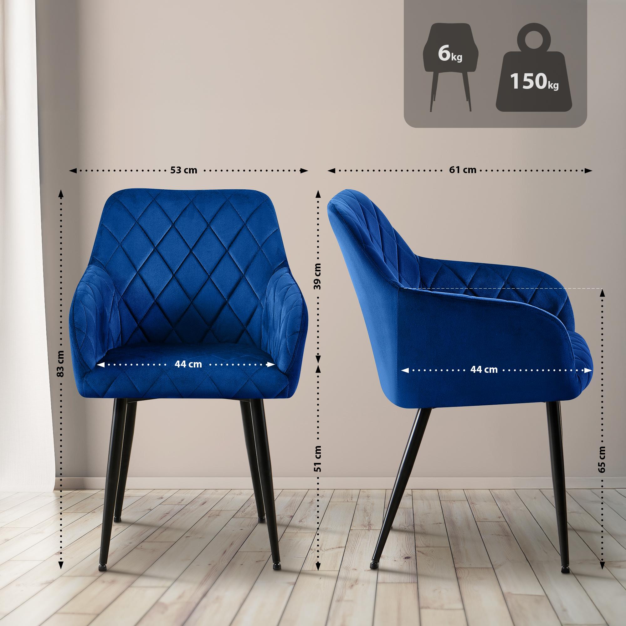 2er Set Esszimmerstühle Monett Samt Metall matt schwarz dunkelblau