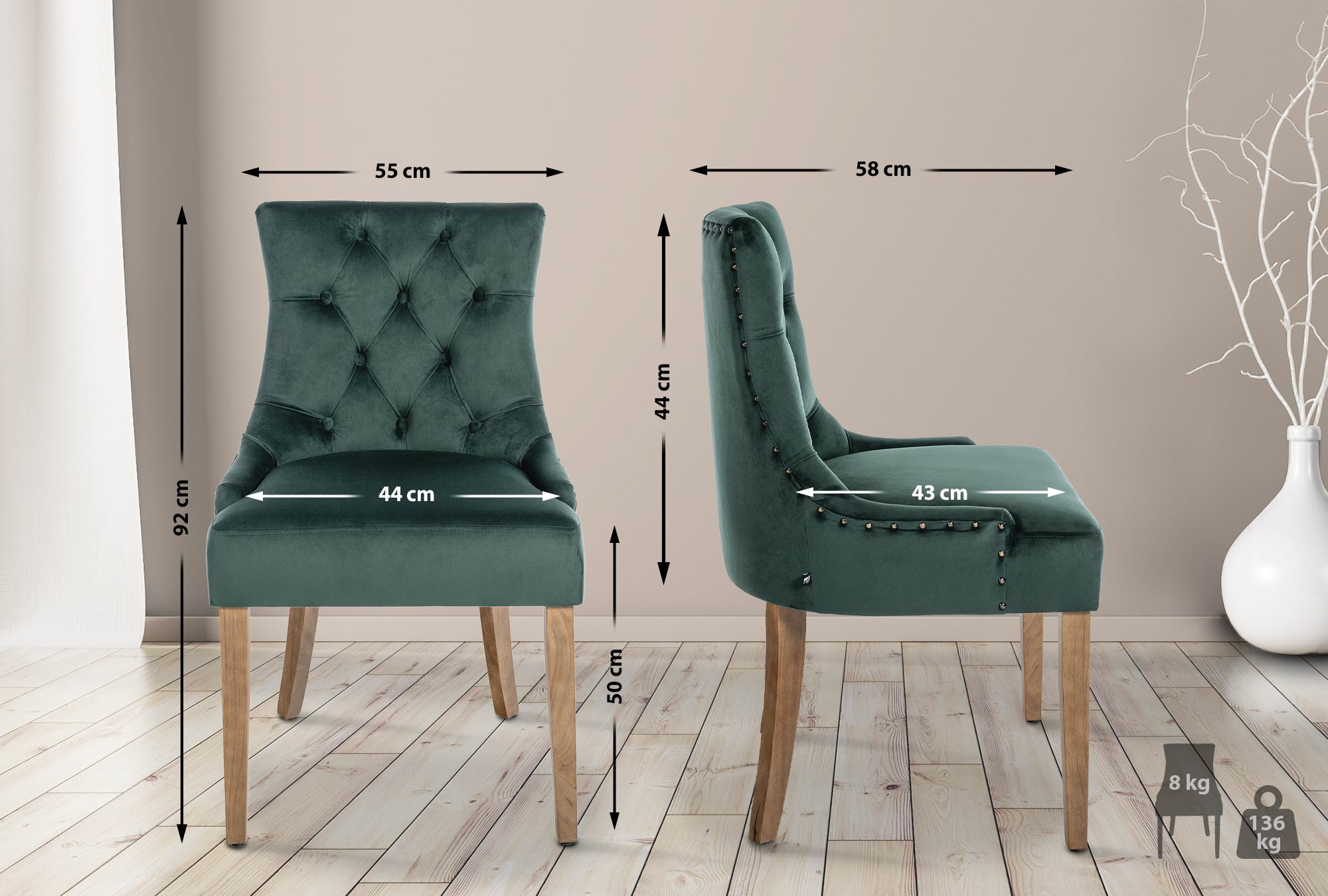 4er Set Esszimmerstuhl Aberdeen Samt
