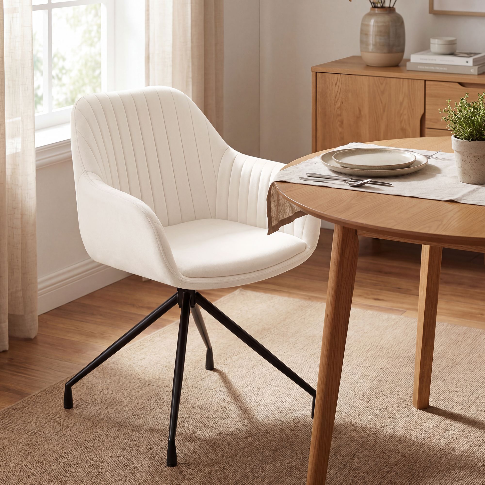 2er Set Esszimmerstühle Novanis creme Samt