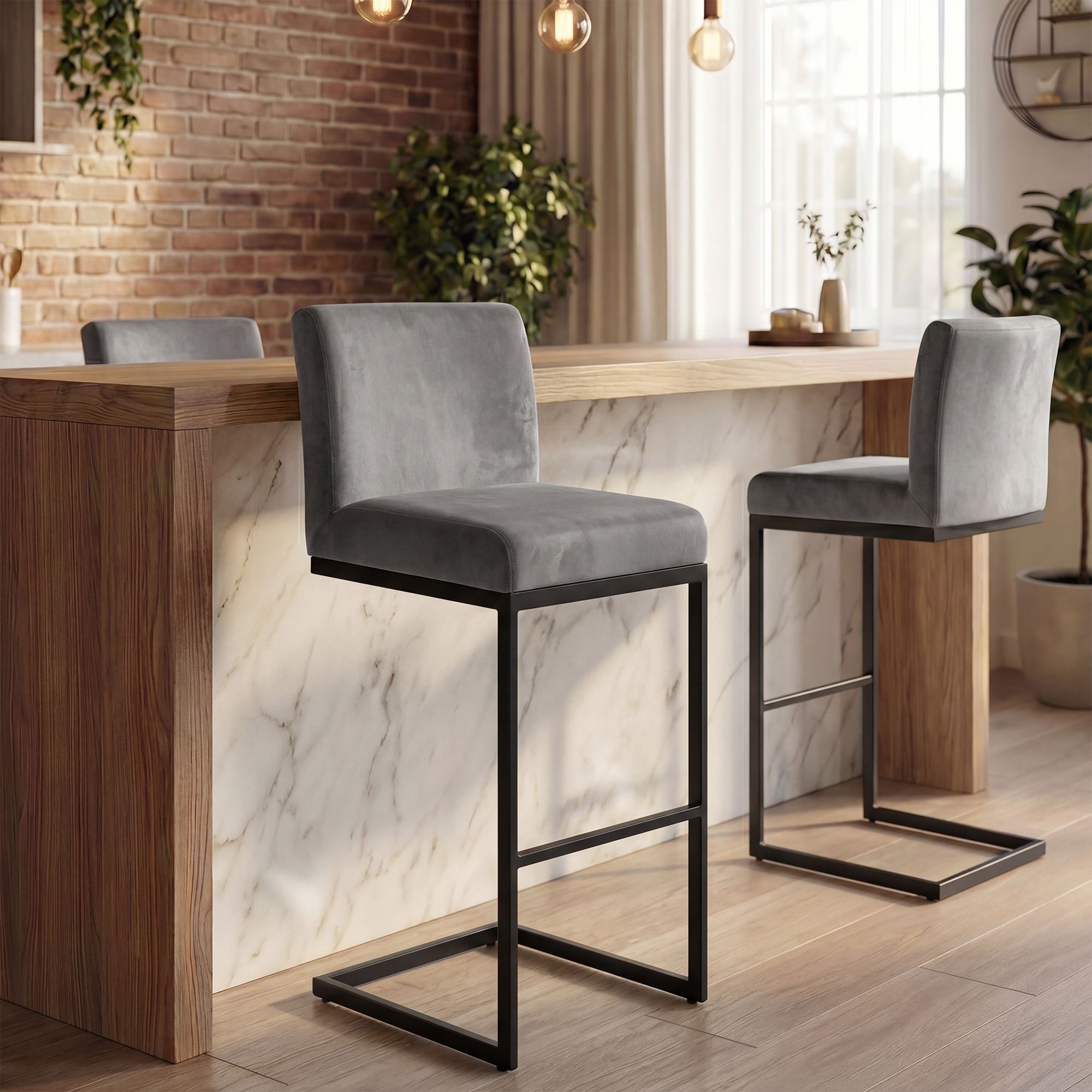 2er Set Barhocker Hopewell Samt grau
