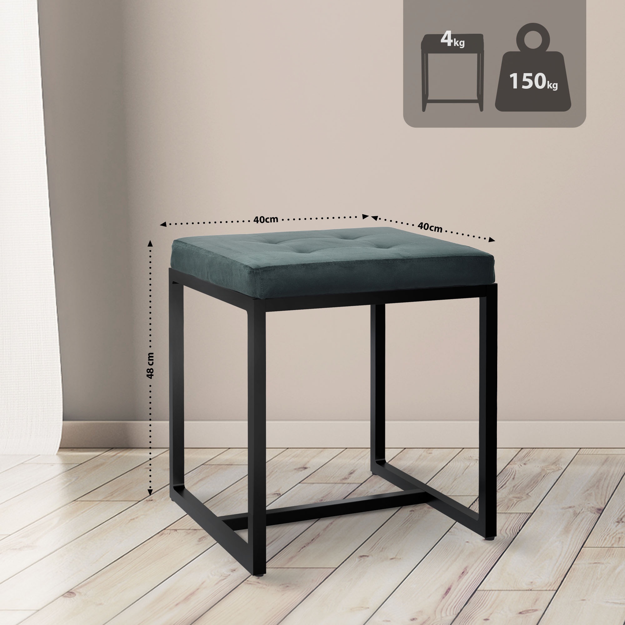 Sitzhocker Barci mit schwarzem Gestell
