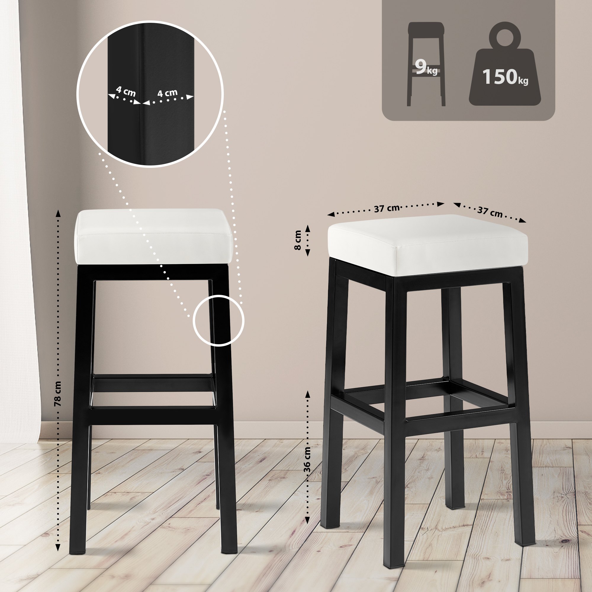 Barhocker Taylor Kunstlederbezug Sitzhöhe 78 cm Metallgestell schwarz