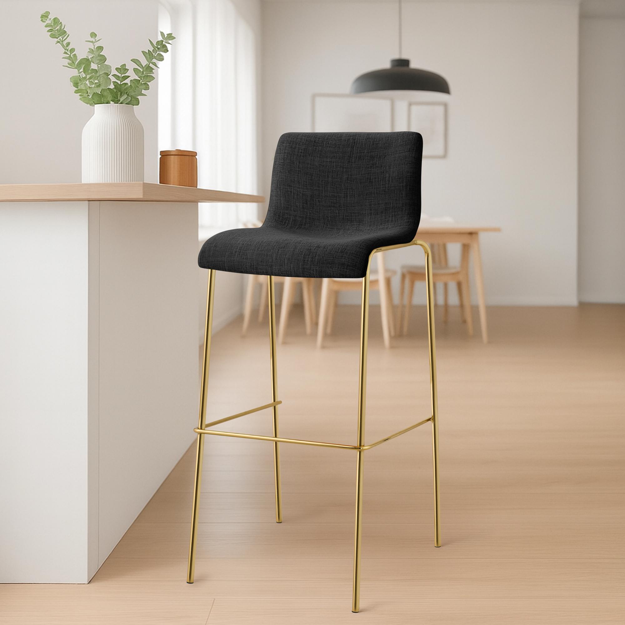 2er Set Barhocker Hover Stoff Vierfußgestell Gold