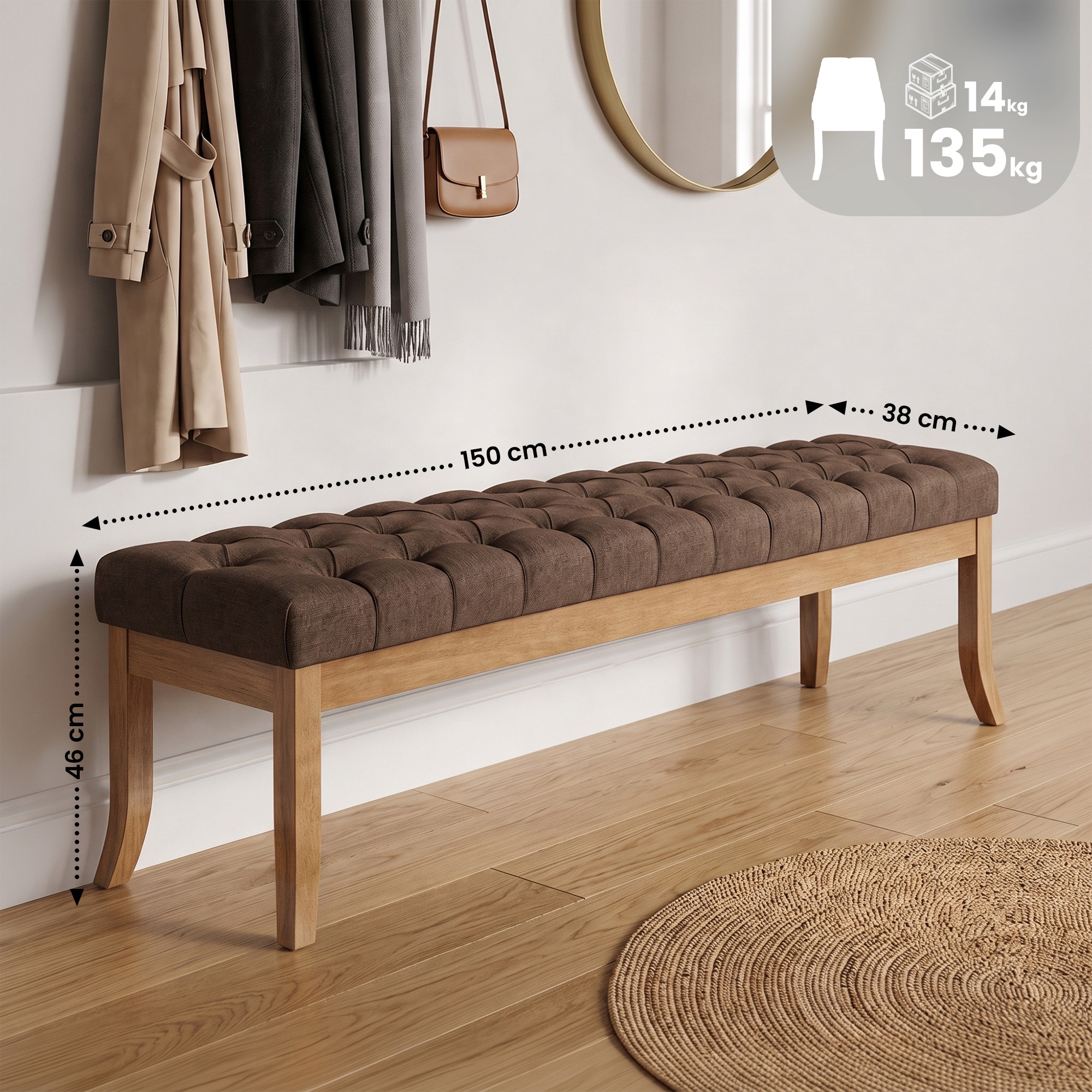 Sitzbank Ramses Stoff mit hellem Holzgestell
