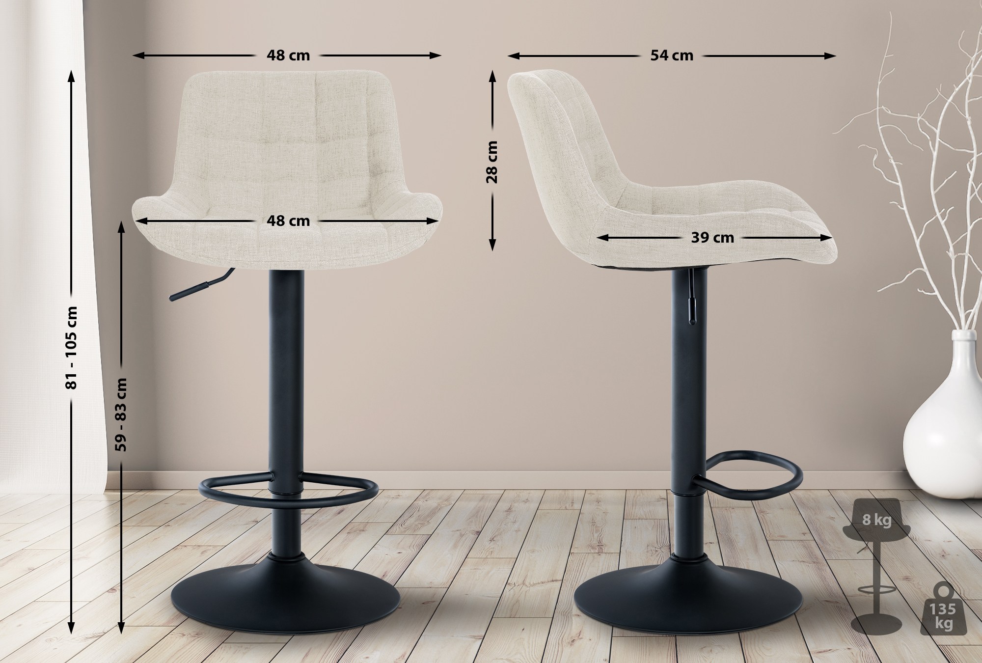 2er Set Barhocker Tover