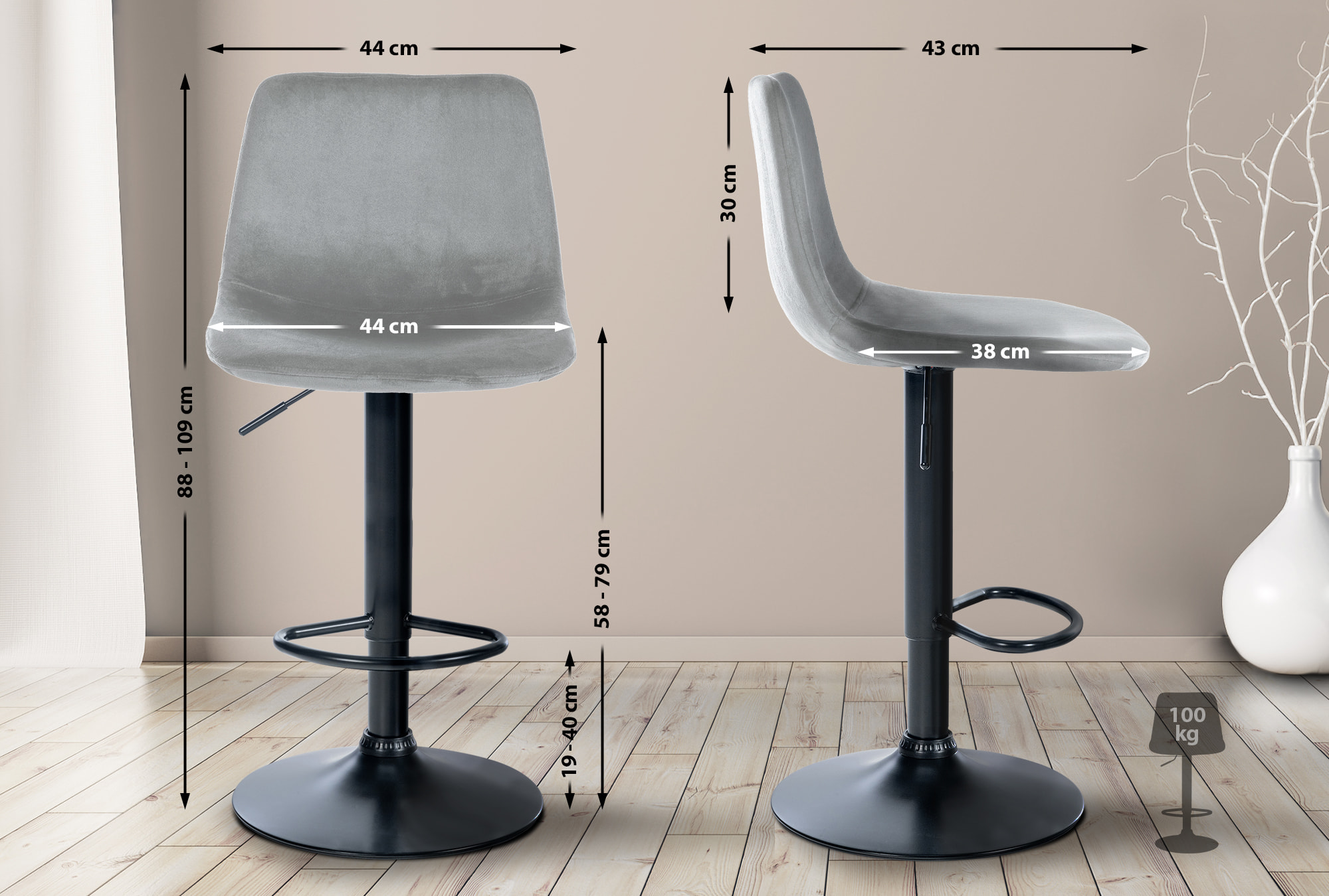 2er Set Barhocker Divo Samt