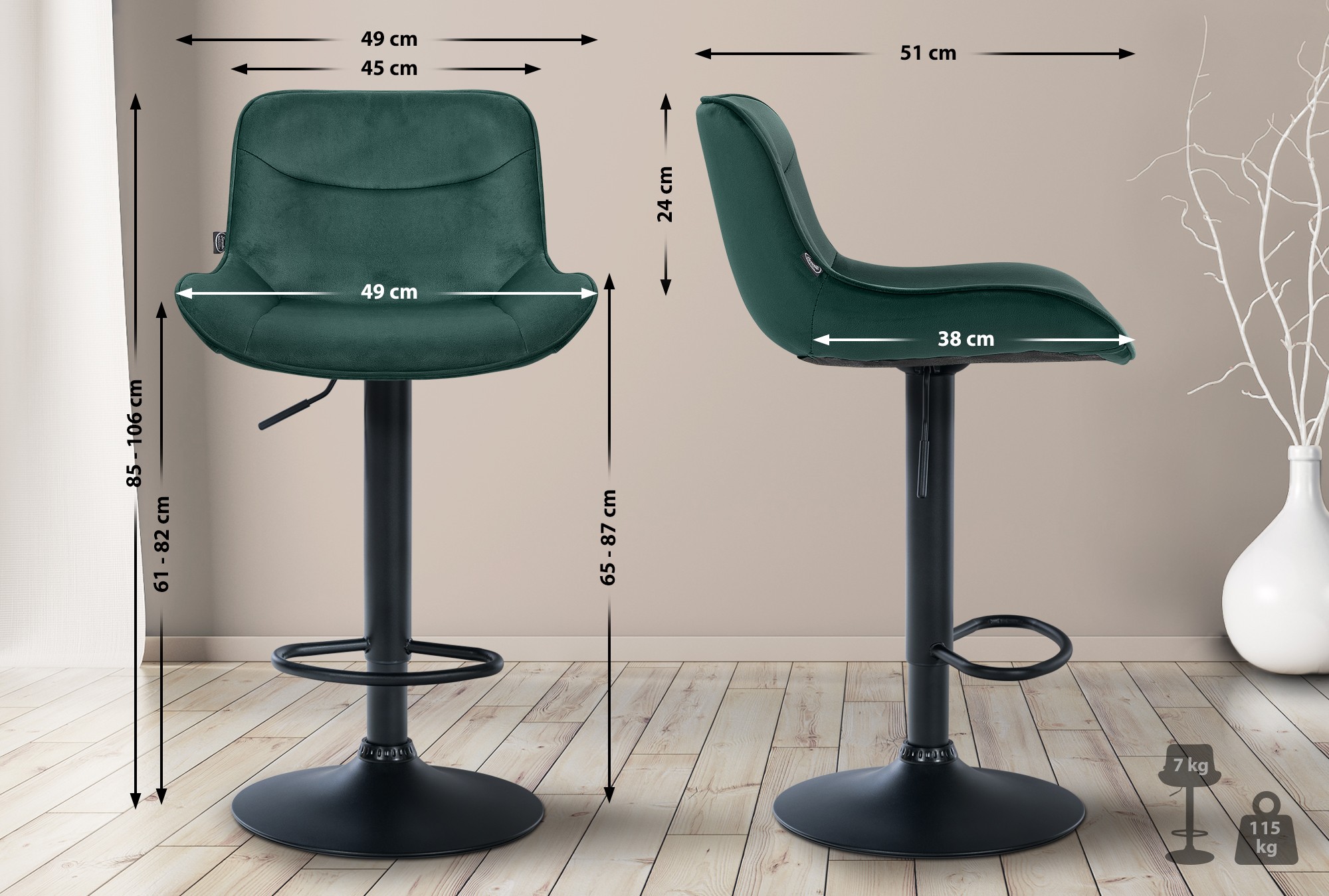 2er Set Barhocker Vonore Samt