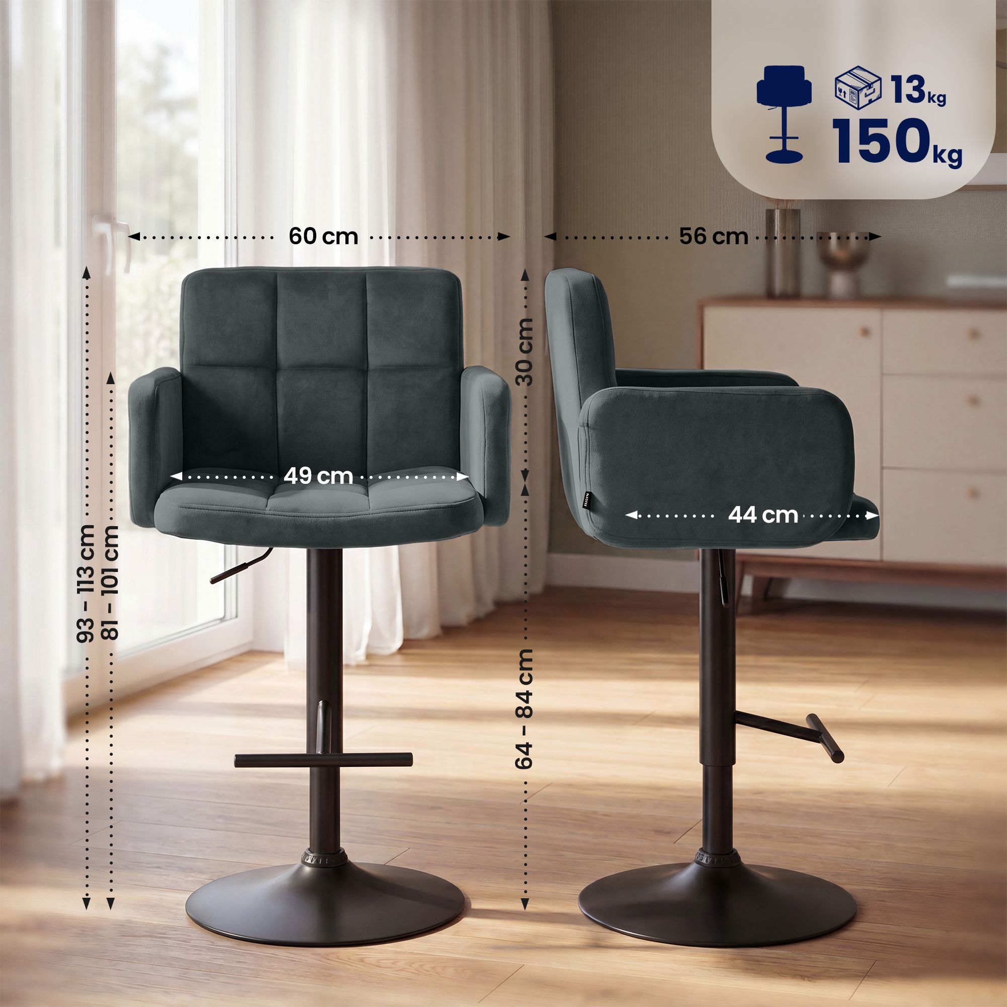2er Set Barhocker Los Angeles Samt