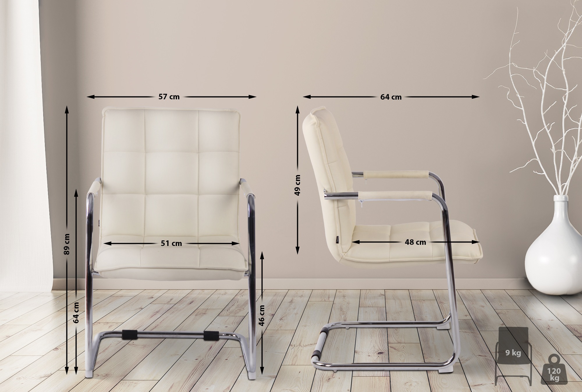 Besucherstuhl Gandia Kunstleder creme chrom