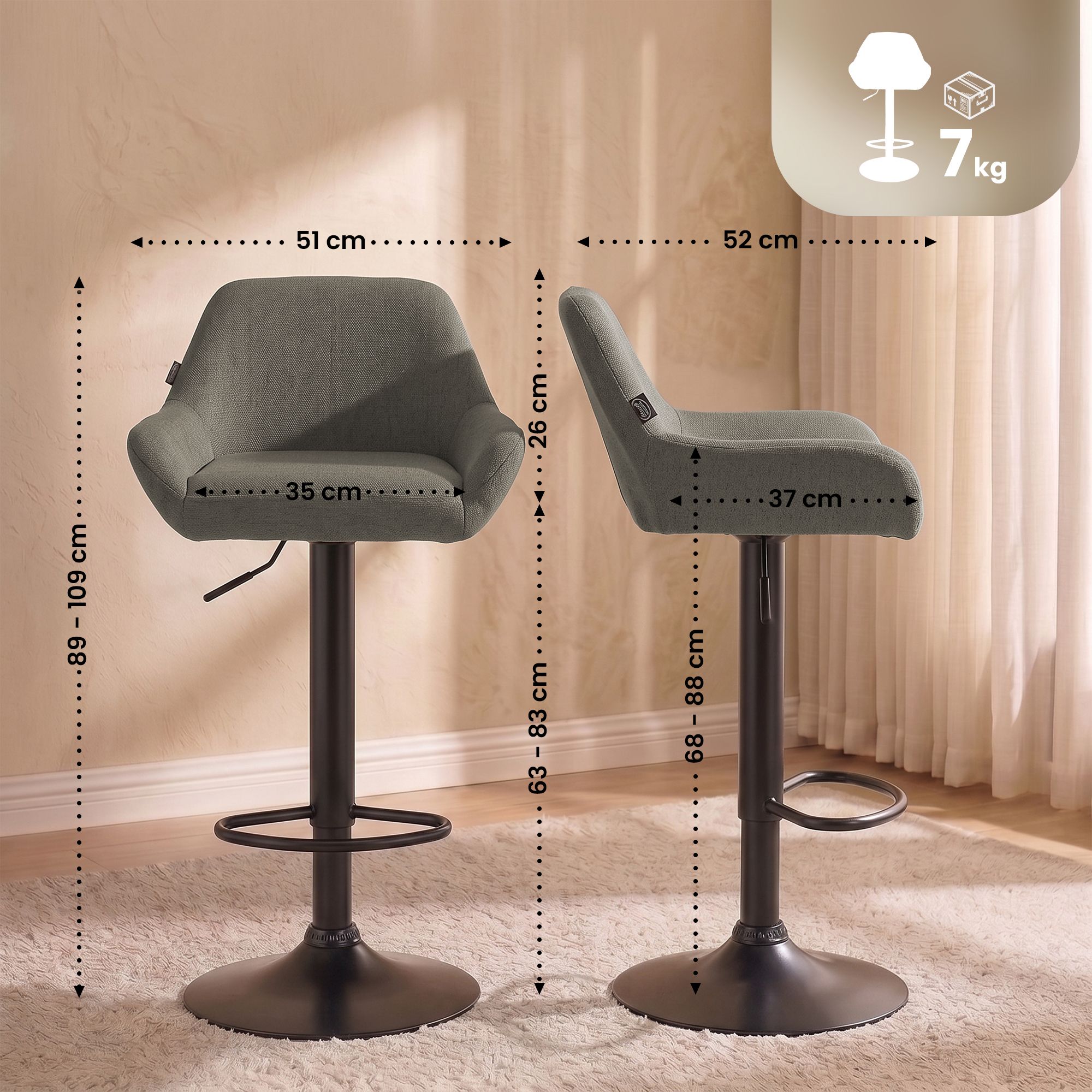 2er Set Barhocker Braga Stoff