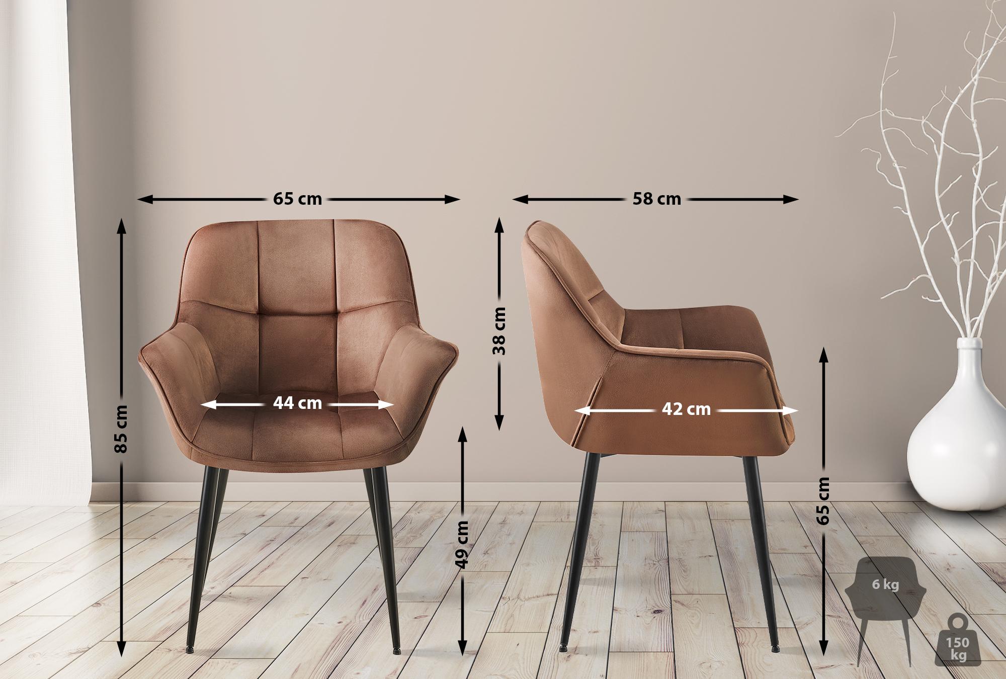 2er Set Esszimmerstuhl Roseville Samt braun