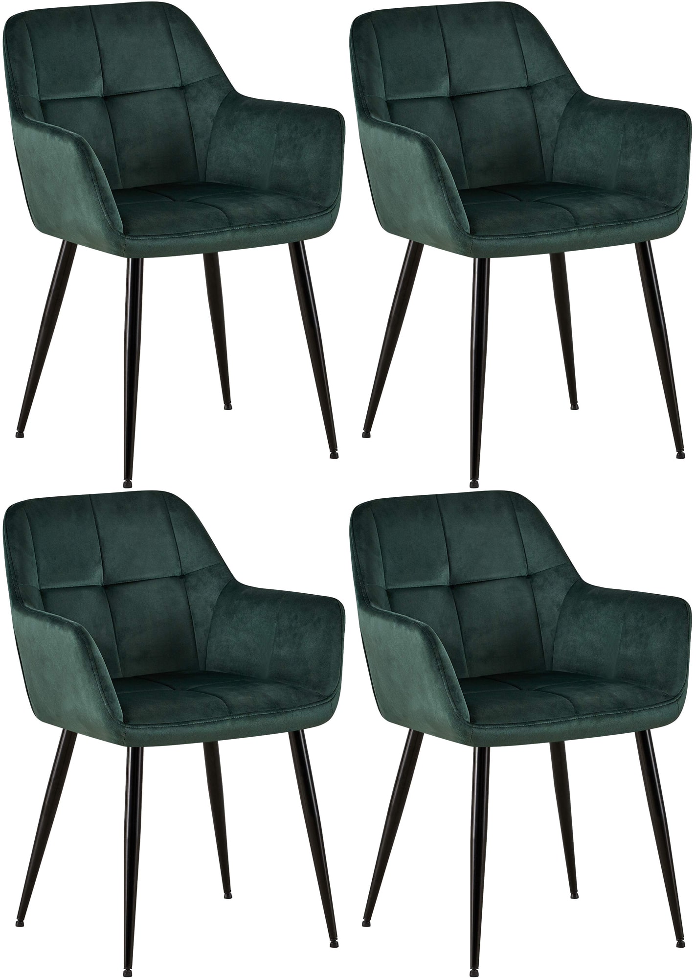 CLIPOP Esszimmerstühle 4er Set Samt Schwarz CLIPOP Esszimmerstühle 4er Set Samt Schwarz