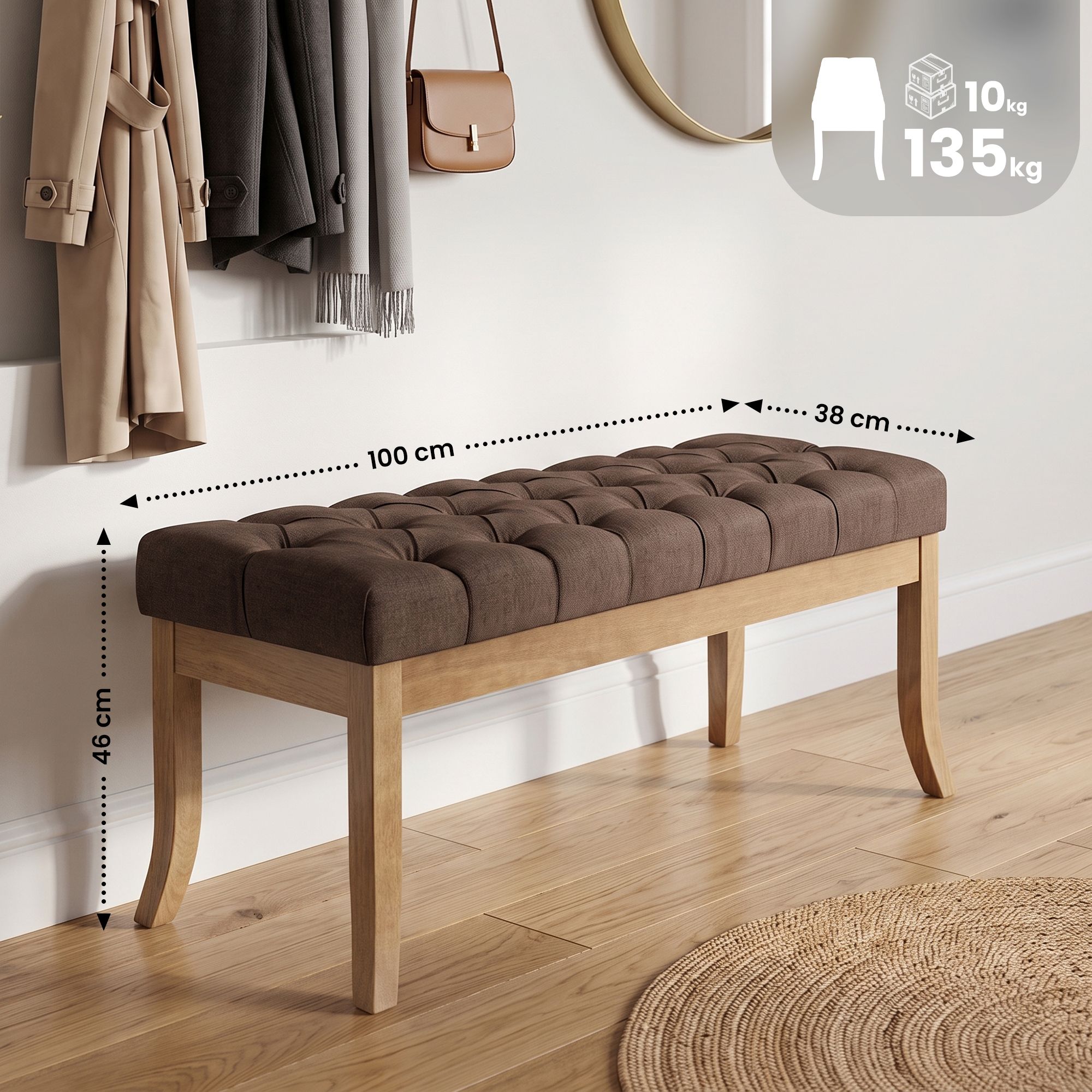 Sitzbank Ramses Stoff mit hellem Holzgestell