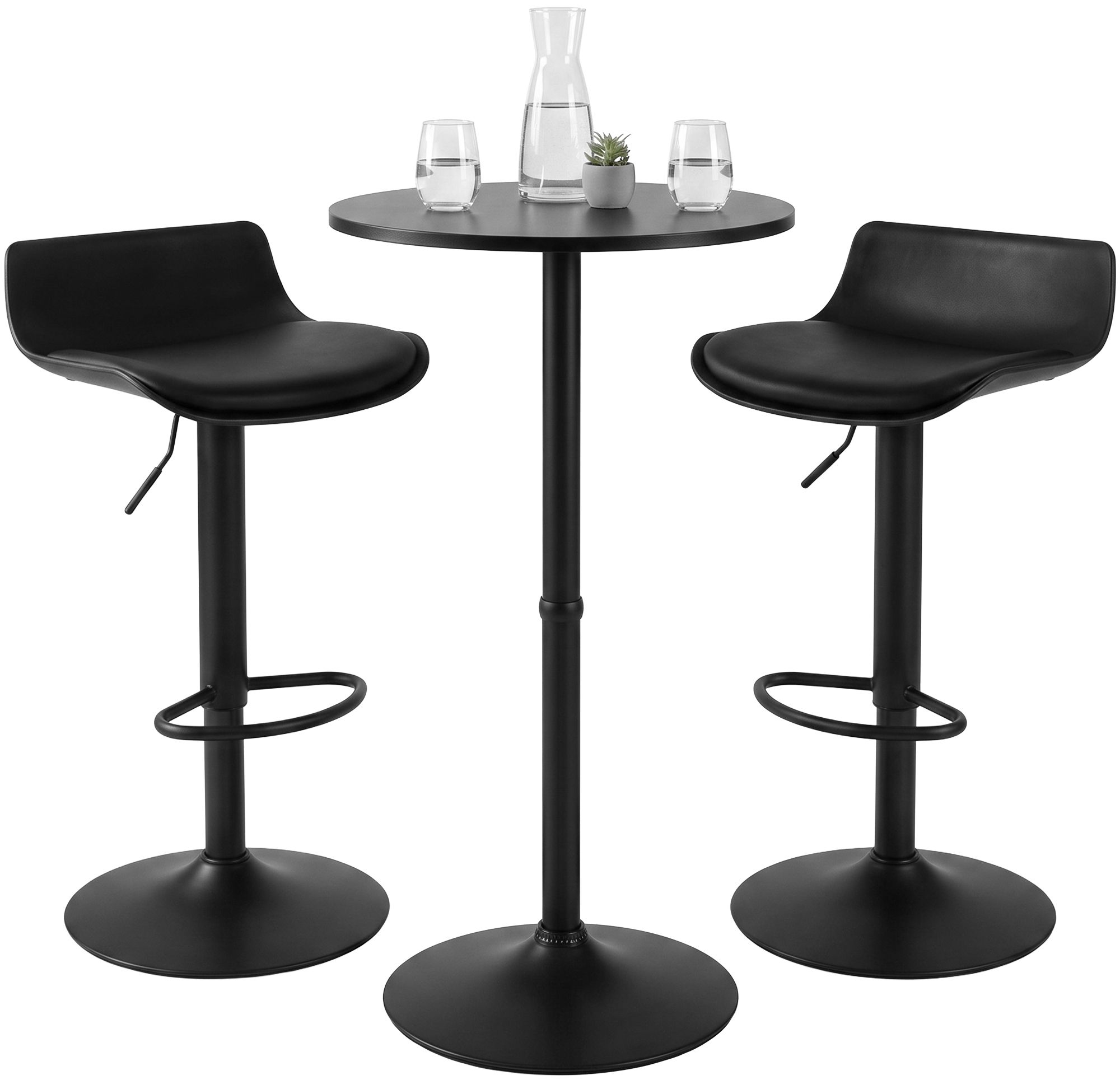 Bartisch-Set Navo mit zwei Barhockern in Lederoptik schwarz