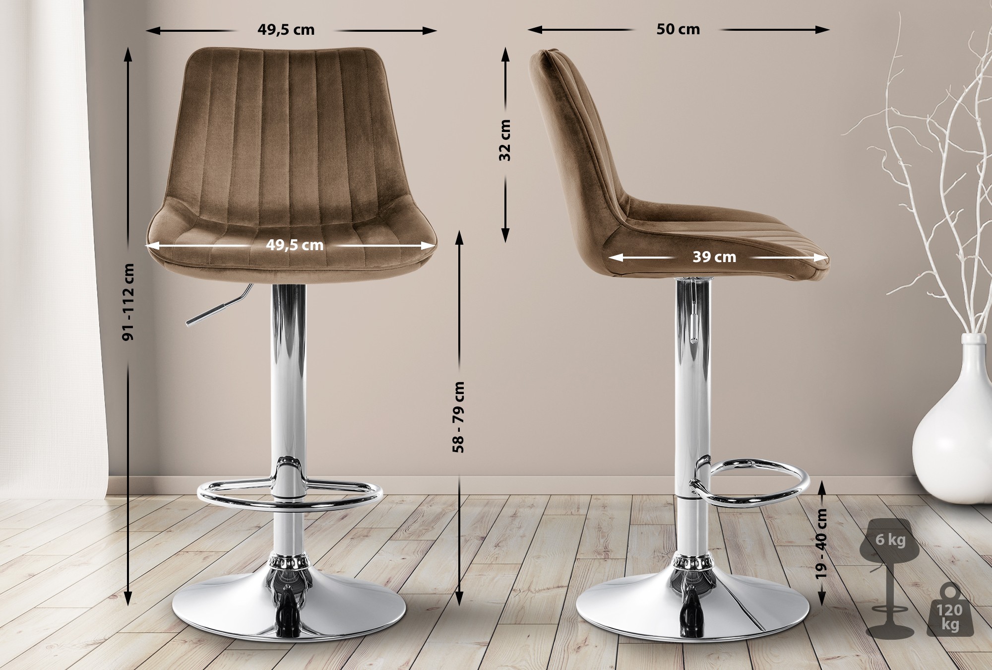 2er Set Barhocker Toni Samt