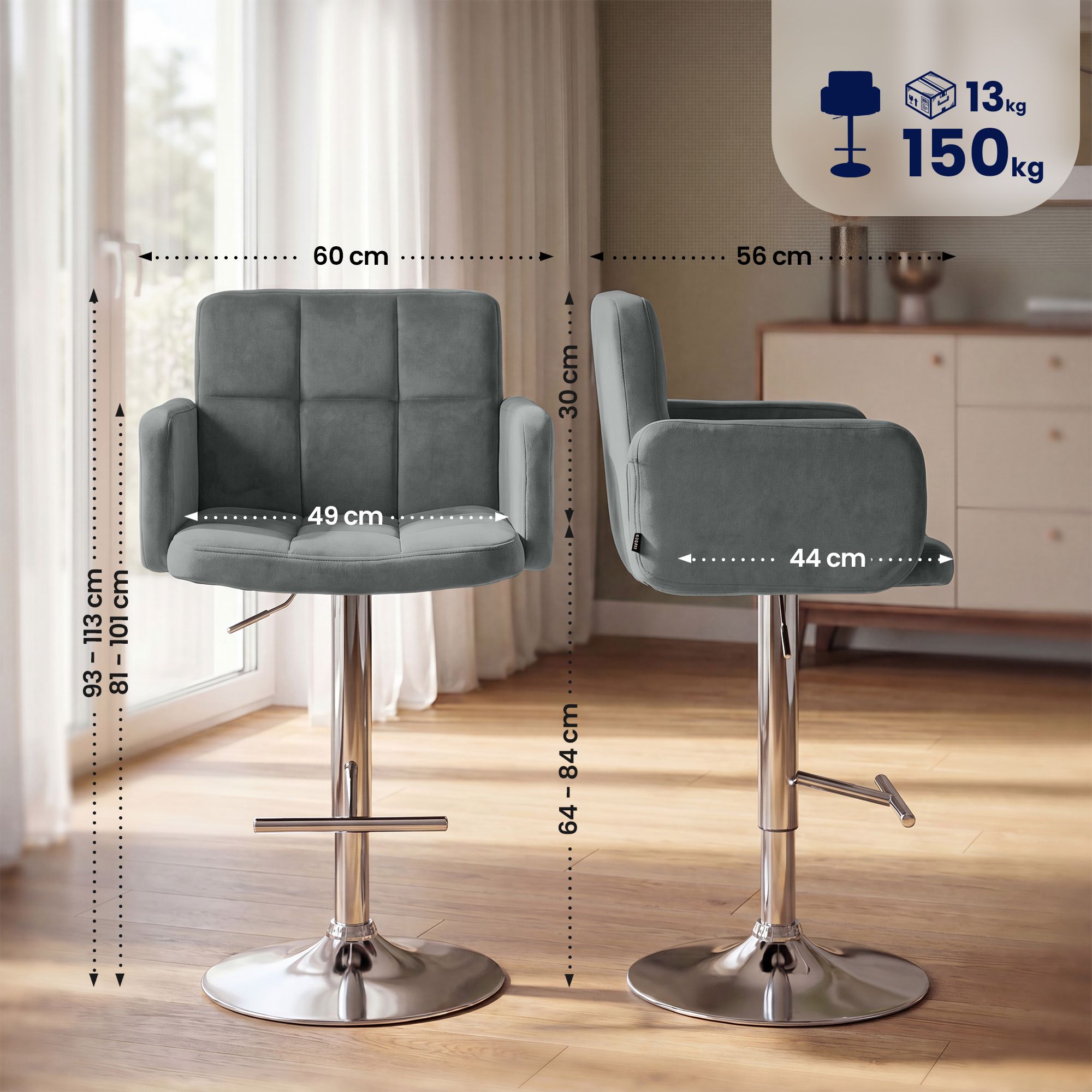 2er Set Barhocker Los Angeles Samt