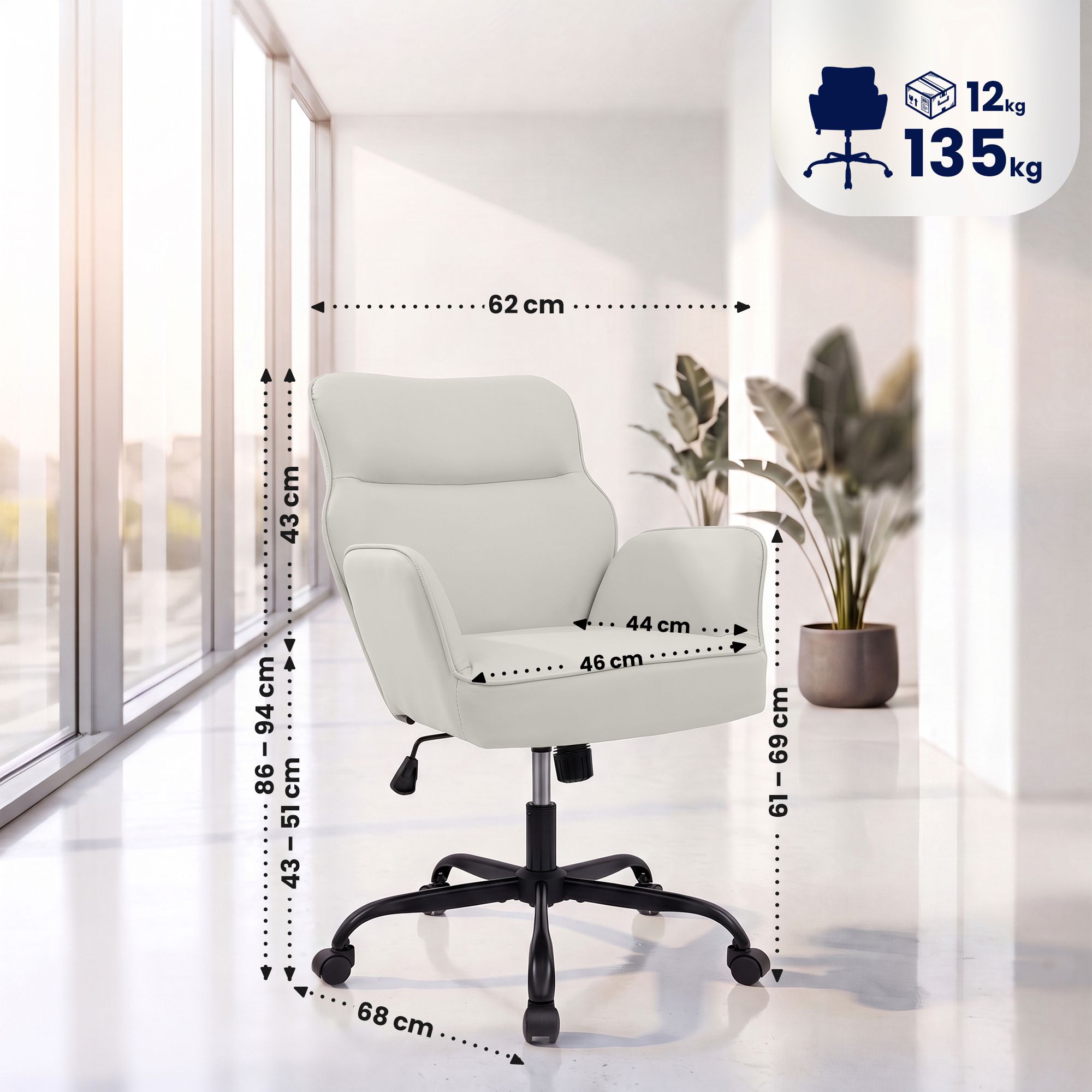 Bürostuhl Amado Lederoptik weiß