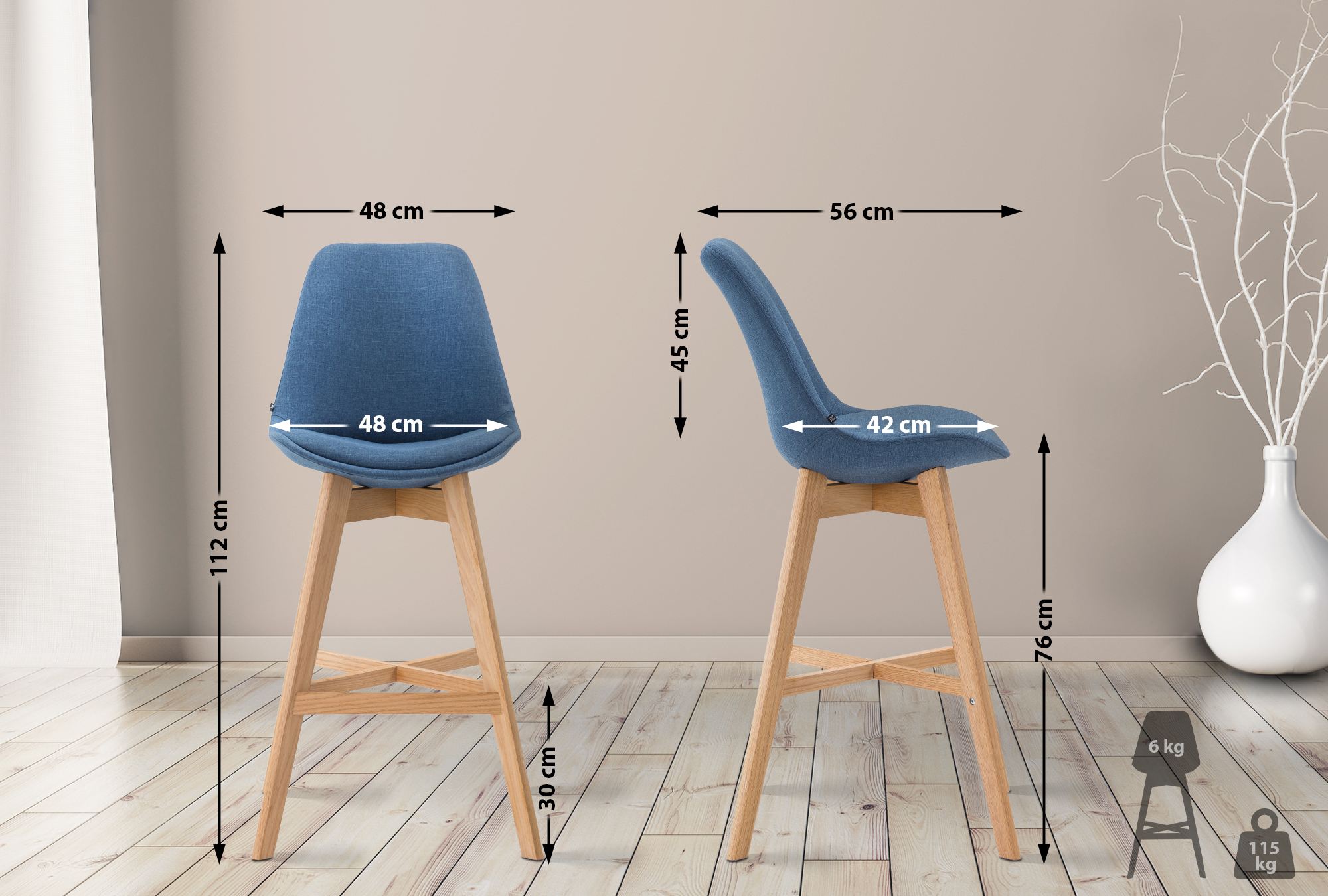 2er Set Barhocker Cannes Stoff