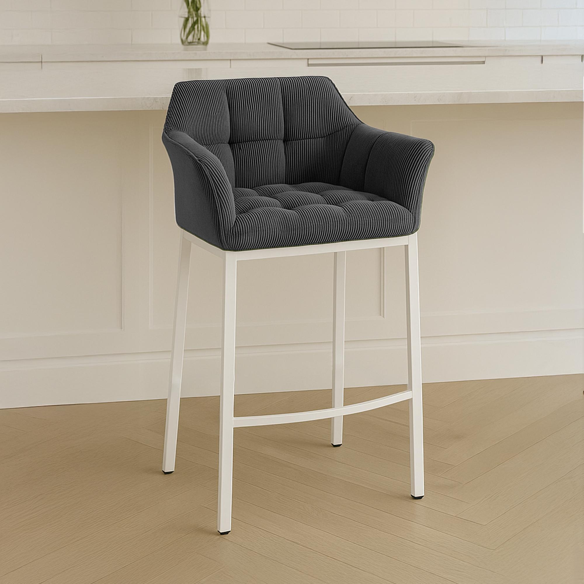 Barhocker Damaso Cord mit Vierfußgestell dunkelgrau weiß