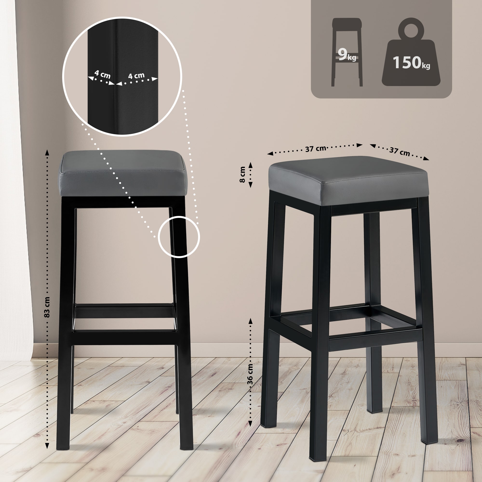 Barhocker Taylor Sitzhöhe 83 cm Metallgestell schwarz