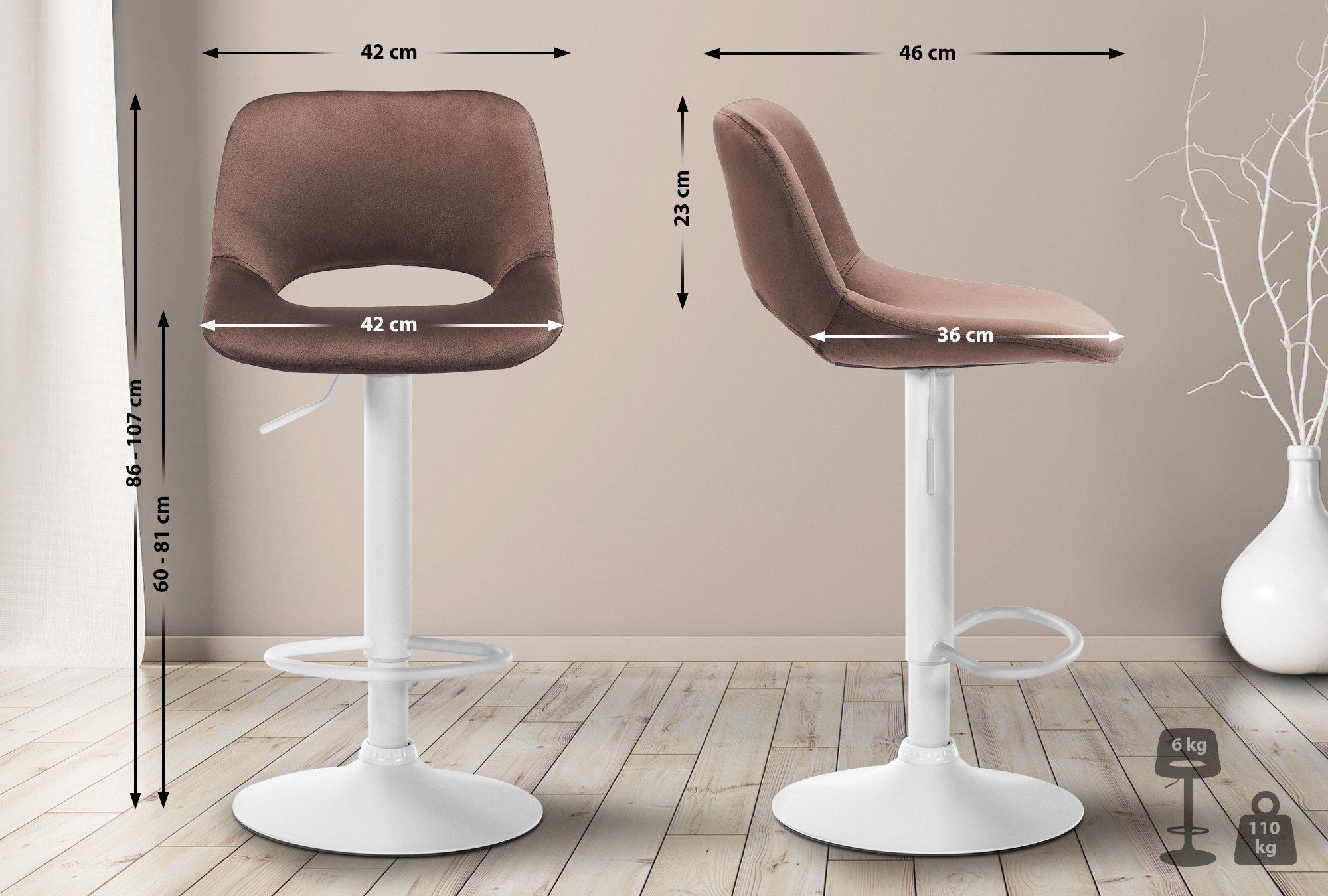 2er Set Barhocker Camden Samt
