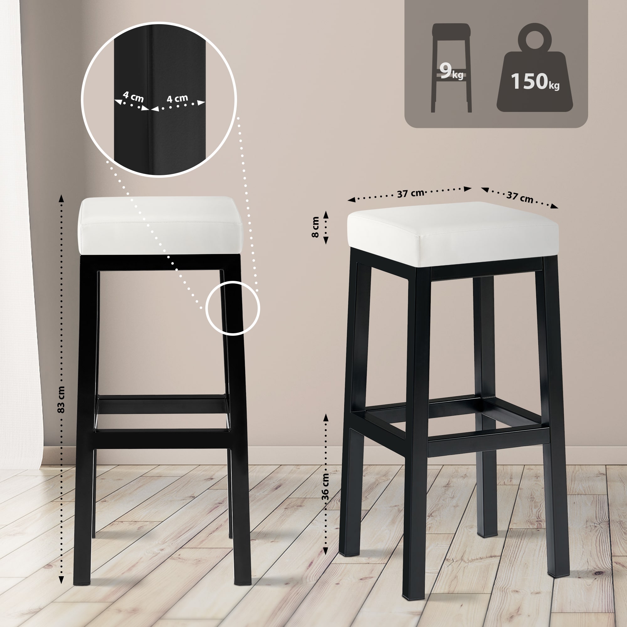 Barhocker Taylor Sitzhöhe 83 cm Metallgestell schwarz