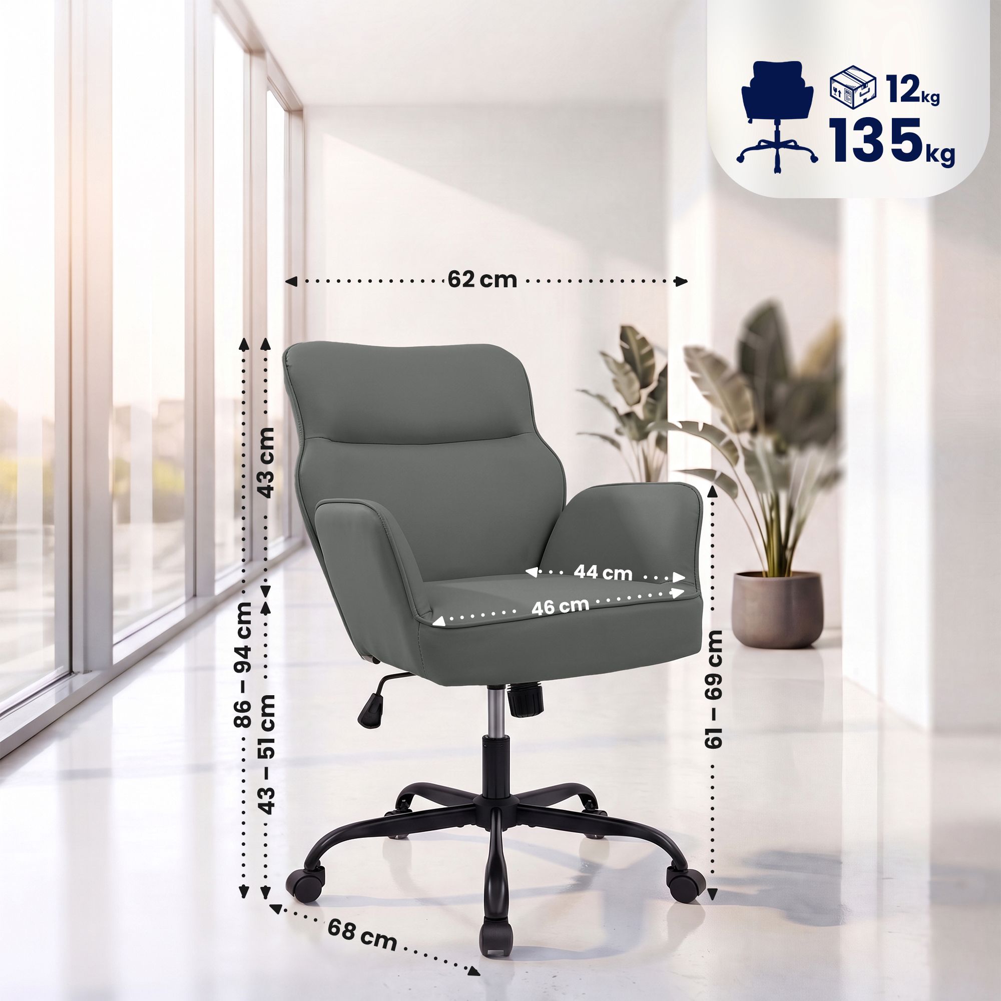 Bürostuhl Amado Lederoptik grau