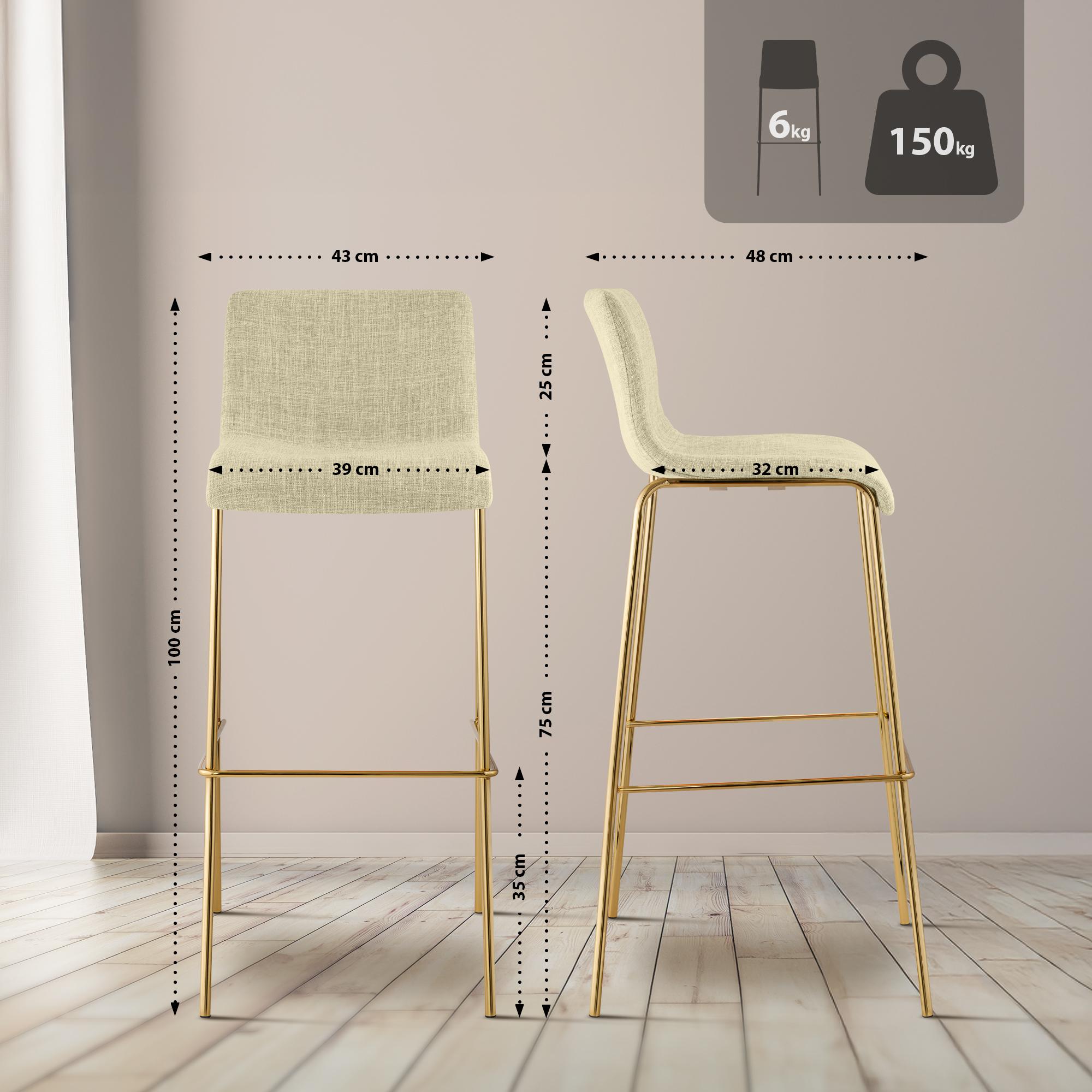 2er Set Barhocker Hover Stoff Vierfußgestell Gold