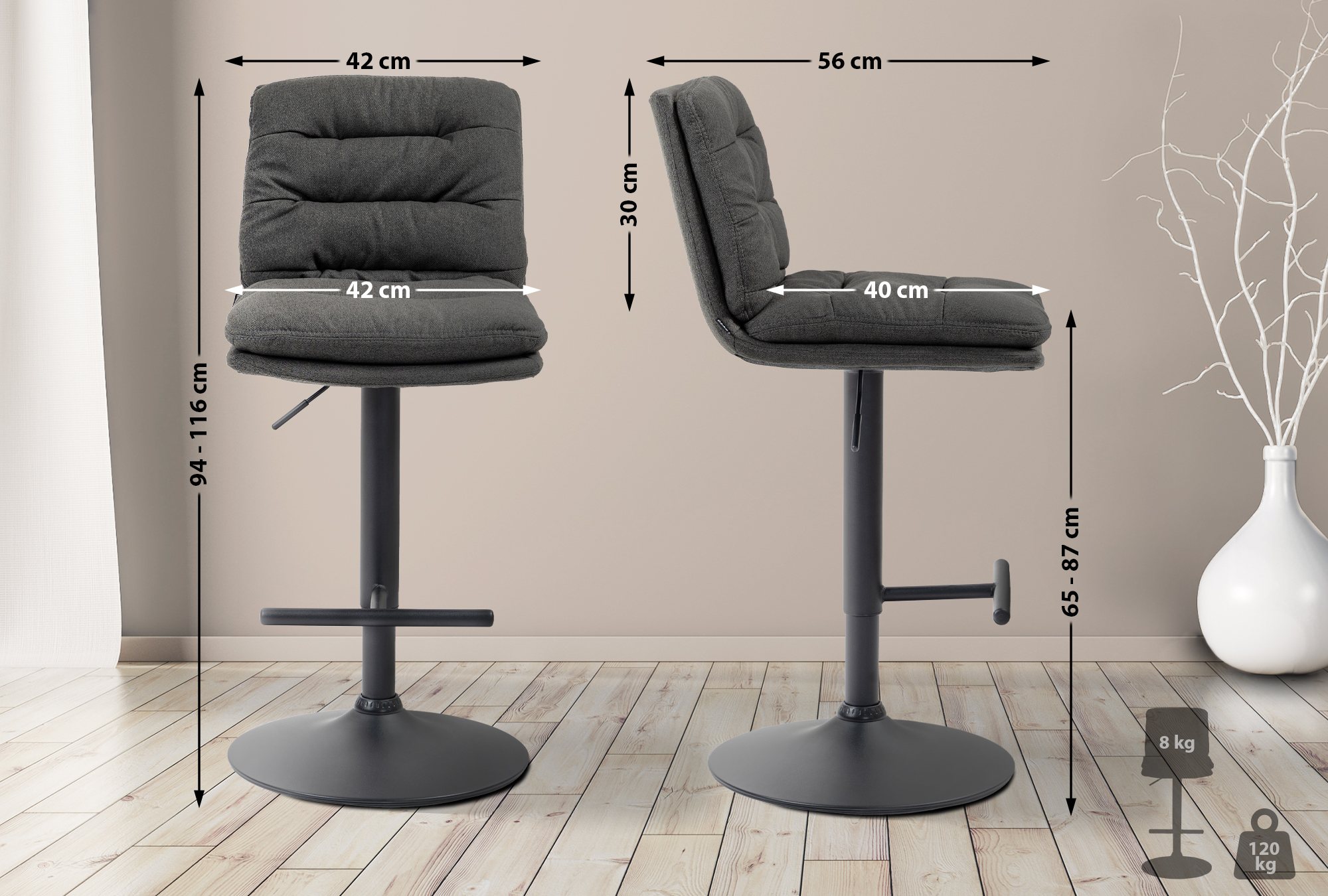 2er Set Barhocker Damar Stoff