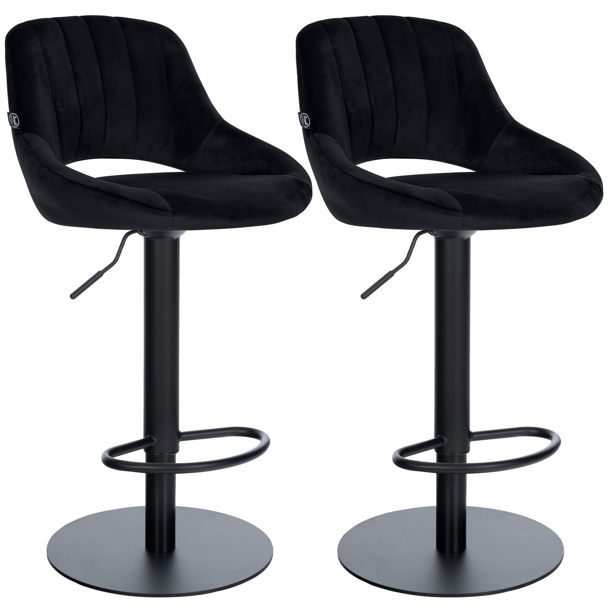 2er Set Barhocker Milet Schwarz mit extra schweren Standfüßen schwarz Samt