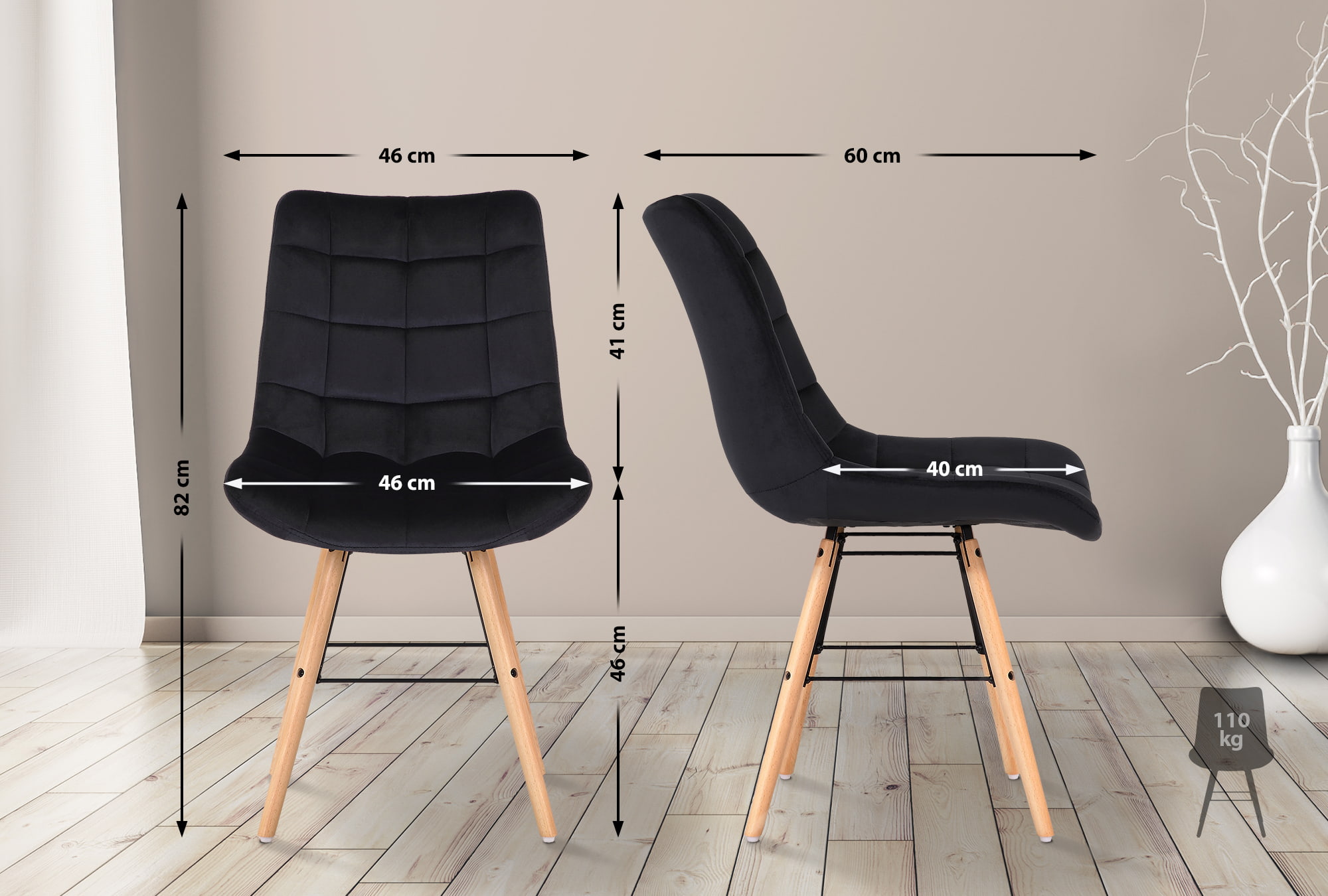 2er Set Esszimmerstühle Leni Samt