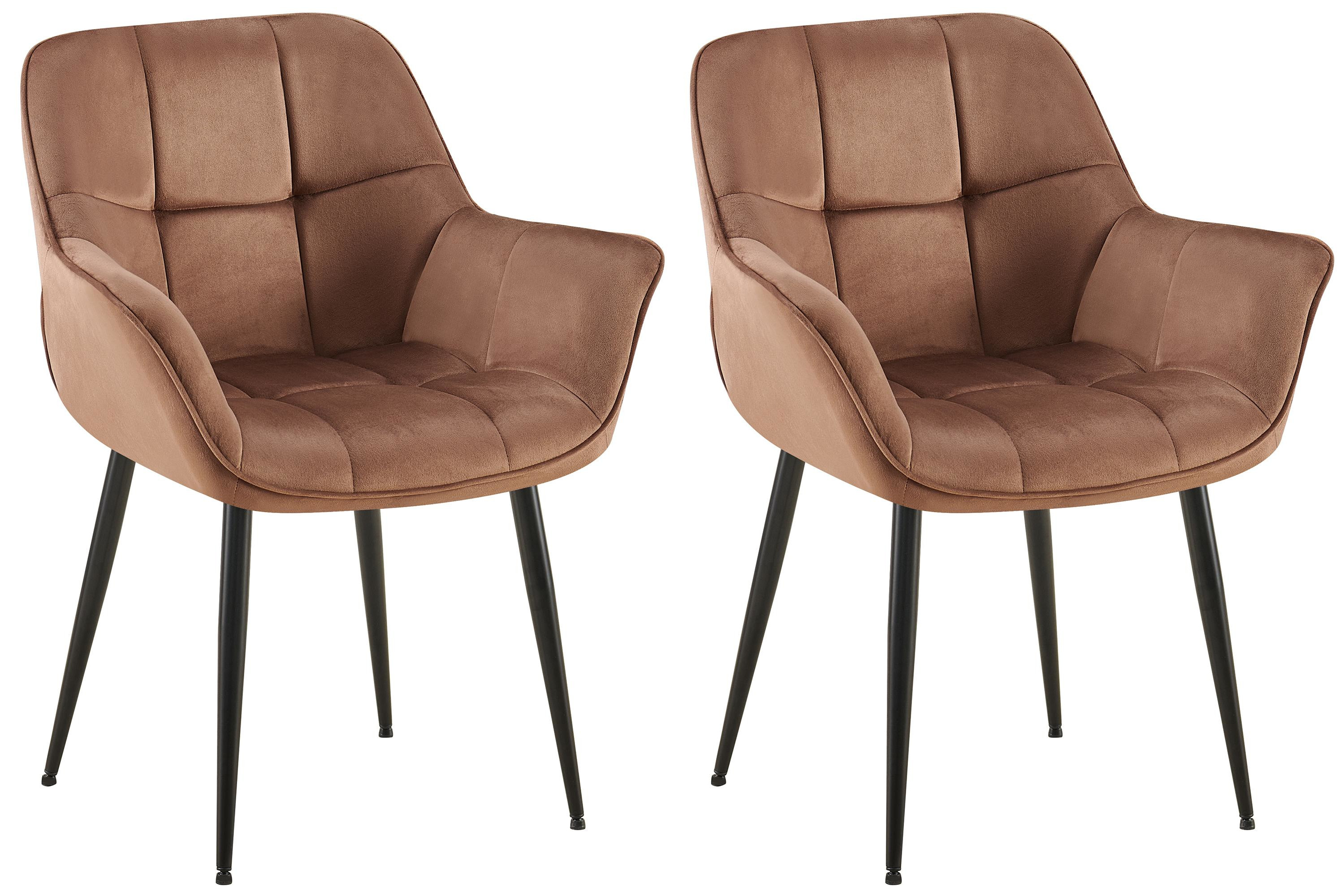 2er Set Esszimmerstuhl Roseville Samt braun