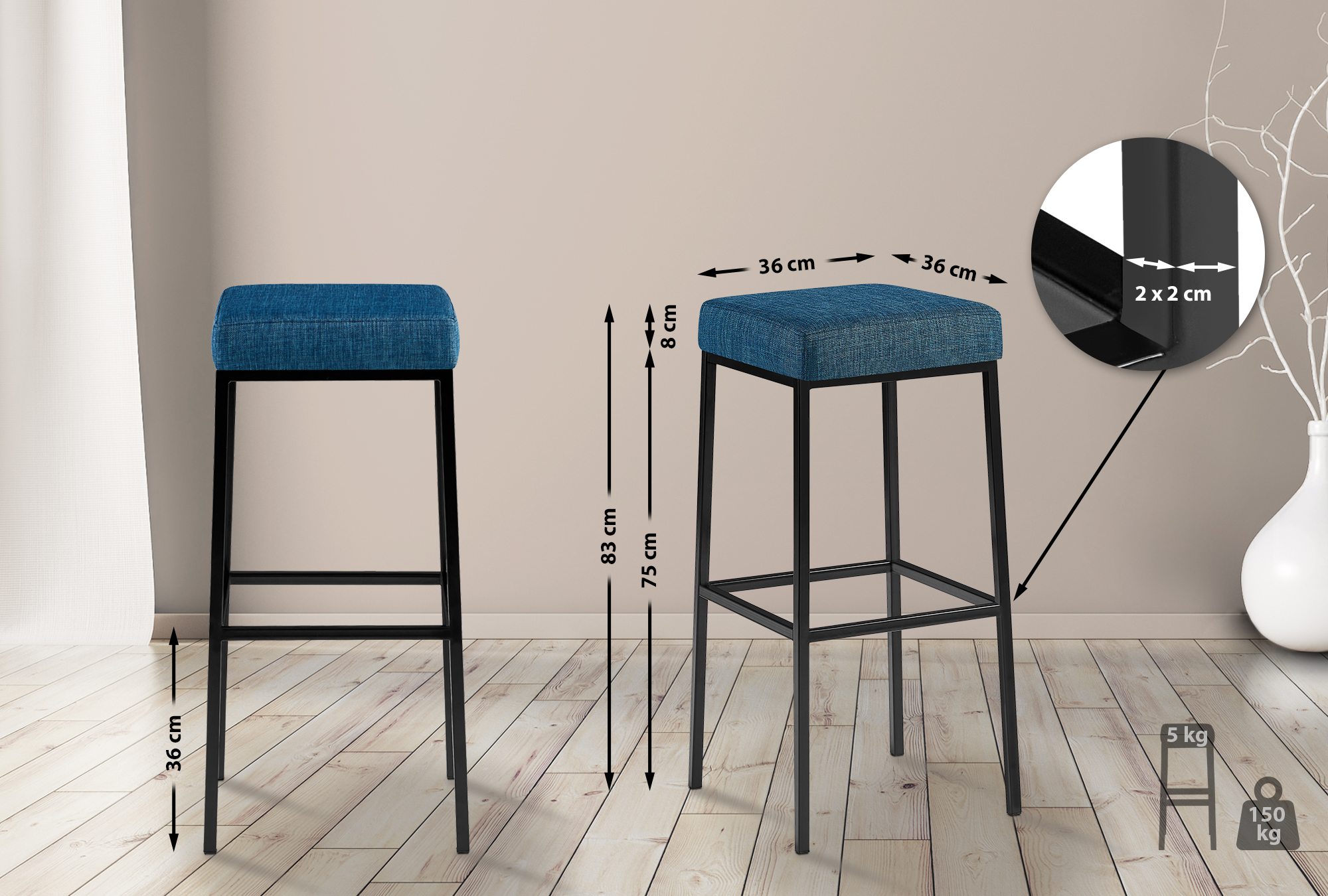 2er Set Barhocker Montreal Stoffbezug