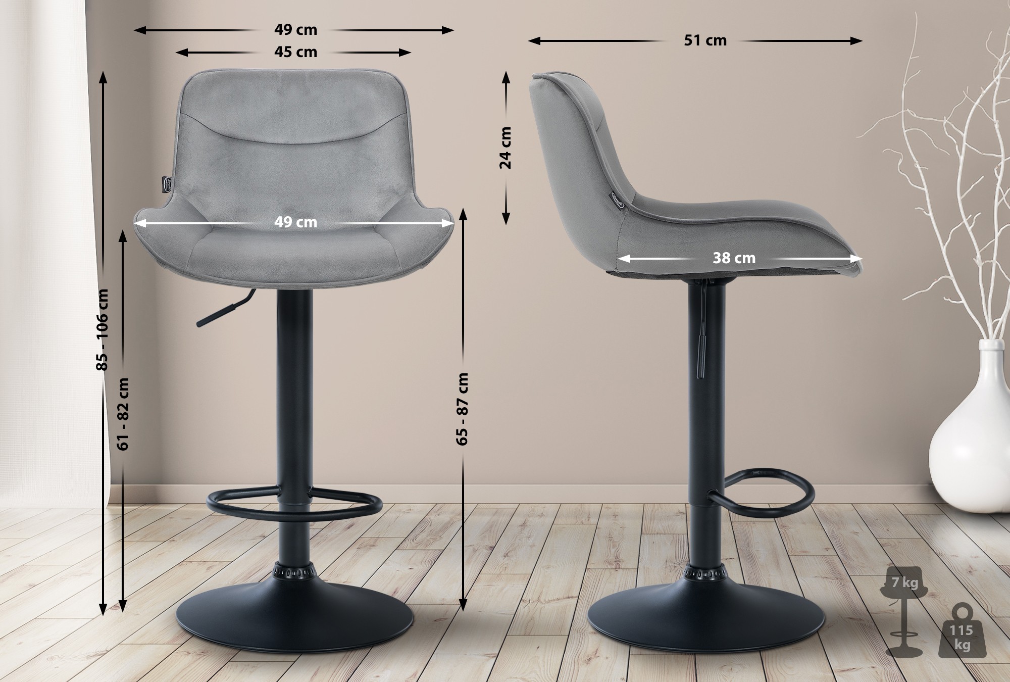 2er Set Barhocker Vonore Samt