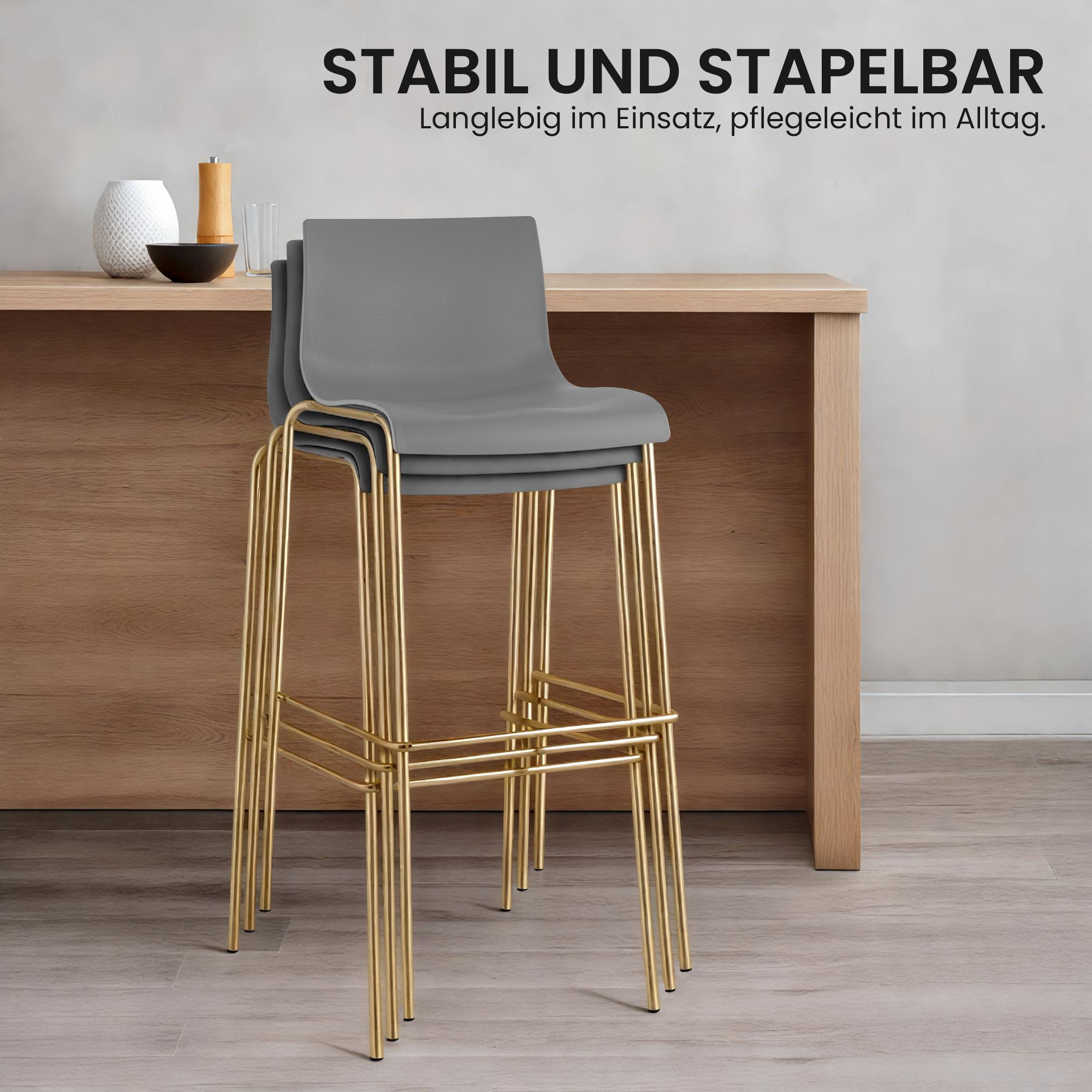 2er Set Barhocker Hover Kunststoff Vierfußgestell Gold