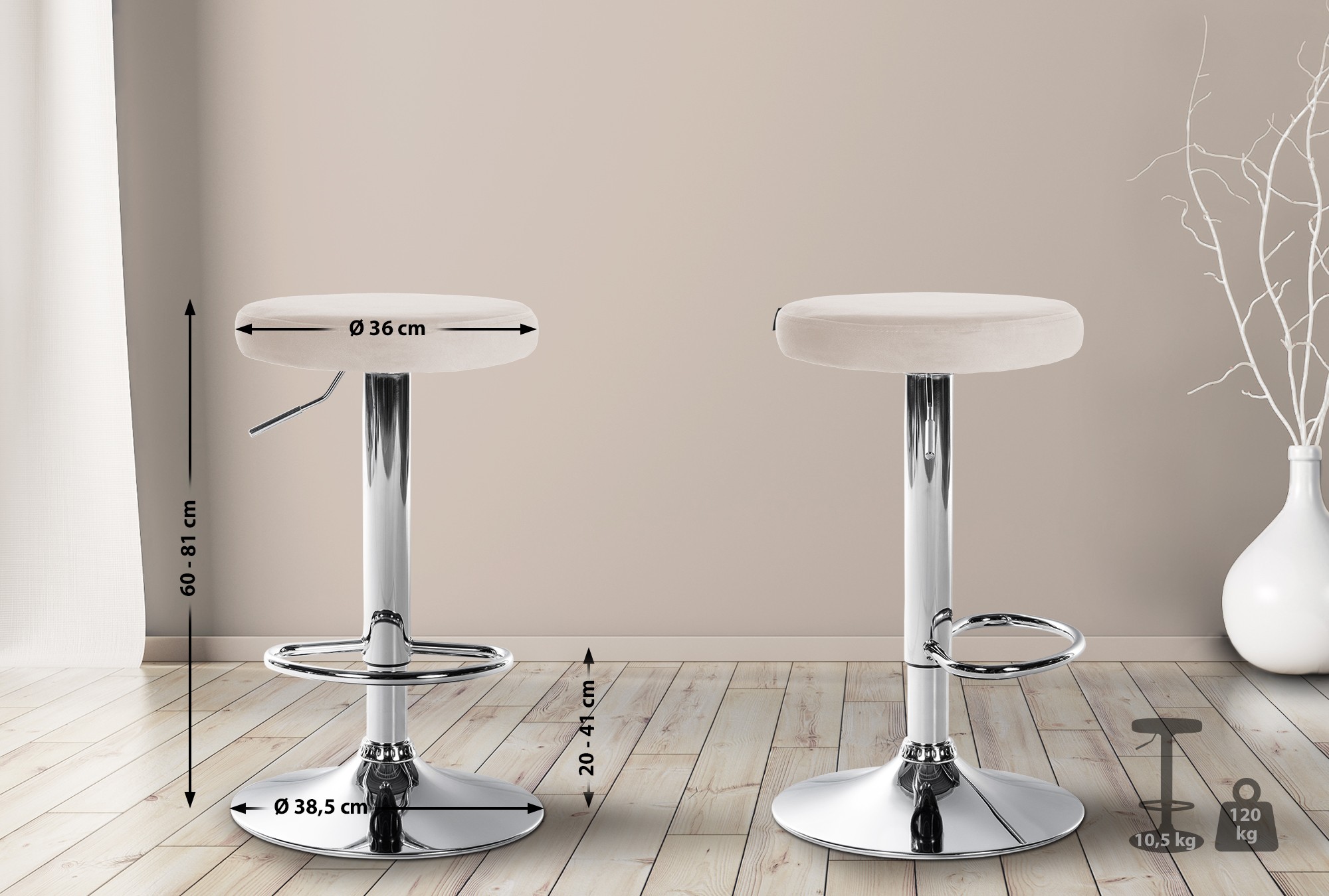 2er Set Barhocker Ponte Samt