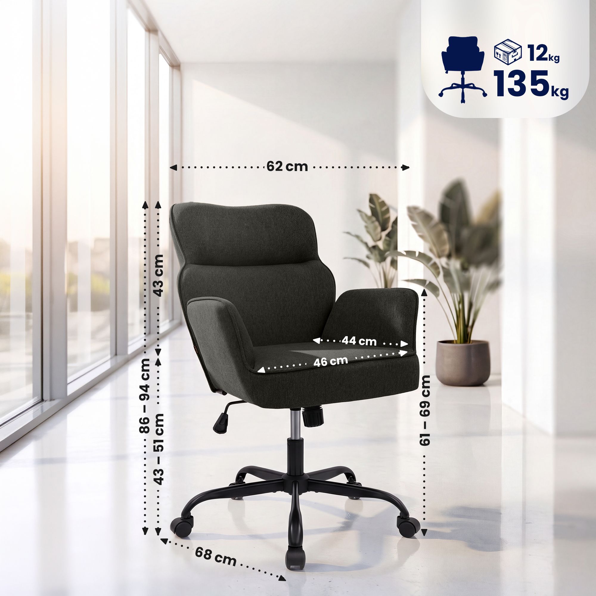 Bürostuhl Amado Stoff dunkelgrau