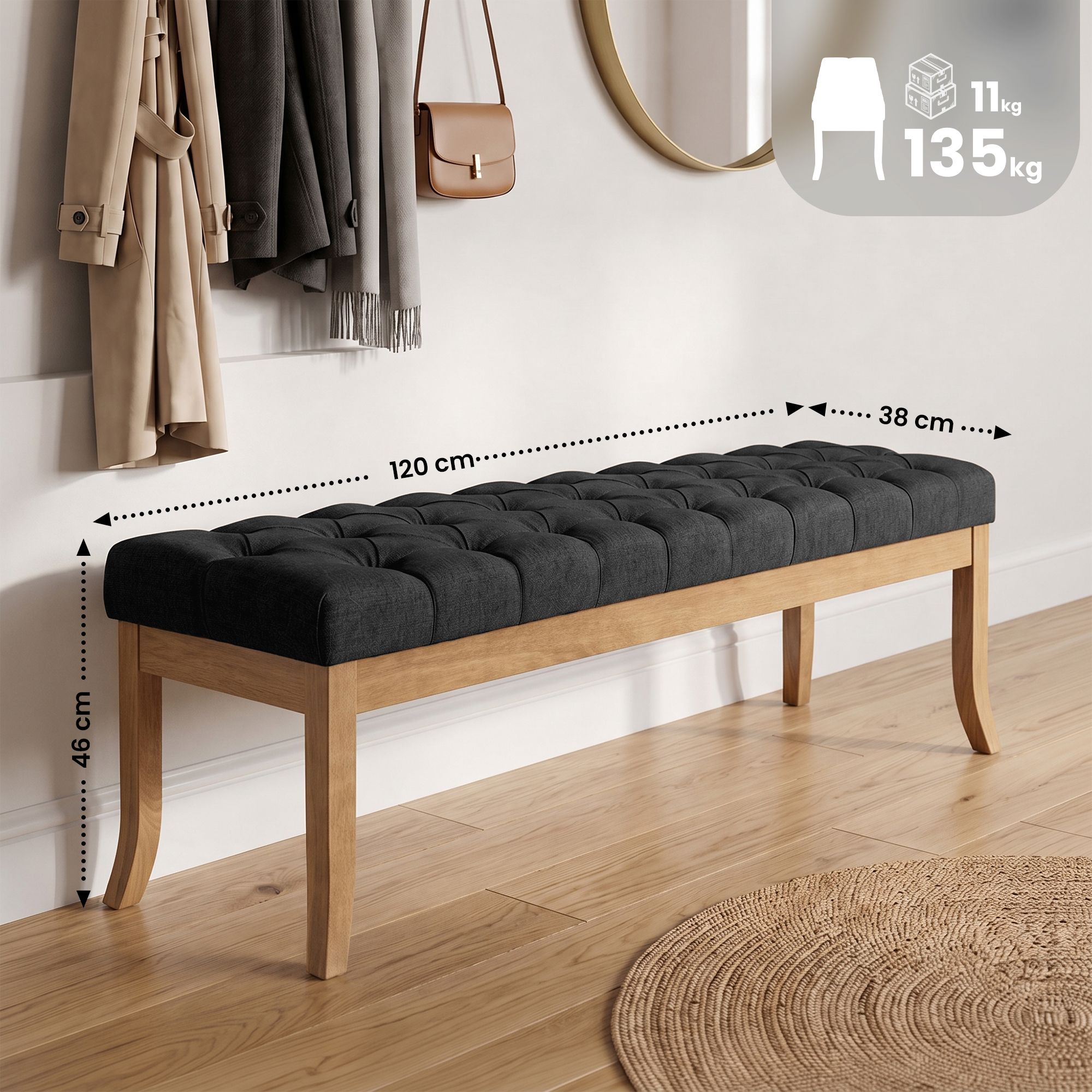 Sitzbank Ramses Stoff mit hellem Holzgestell