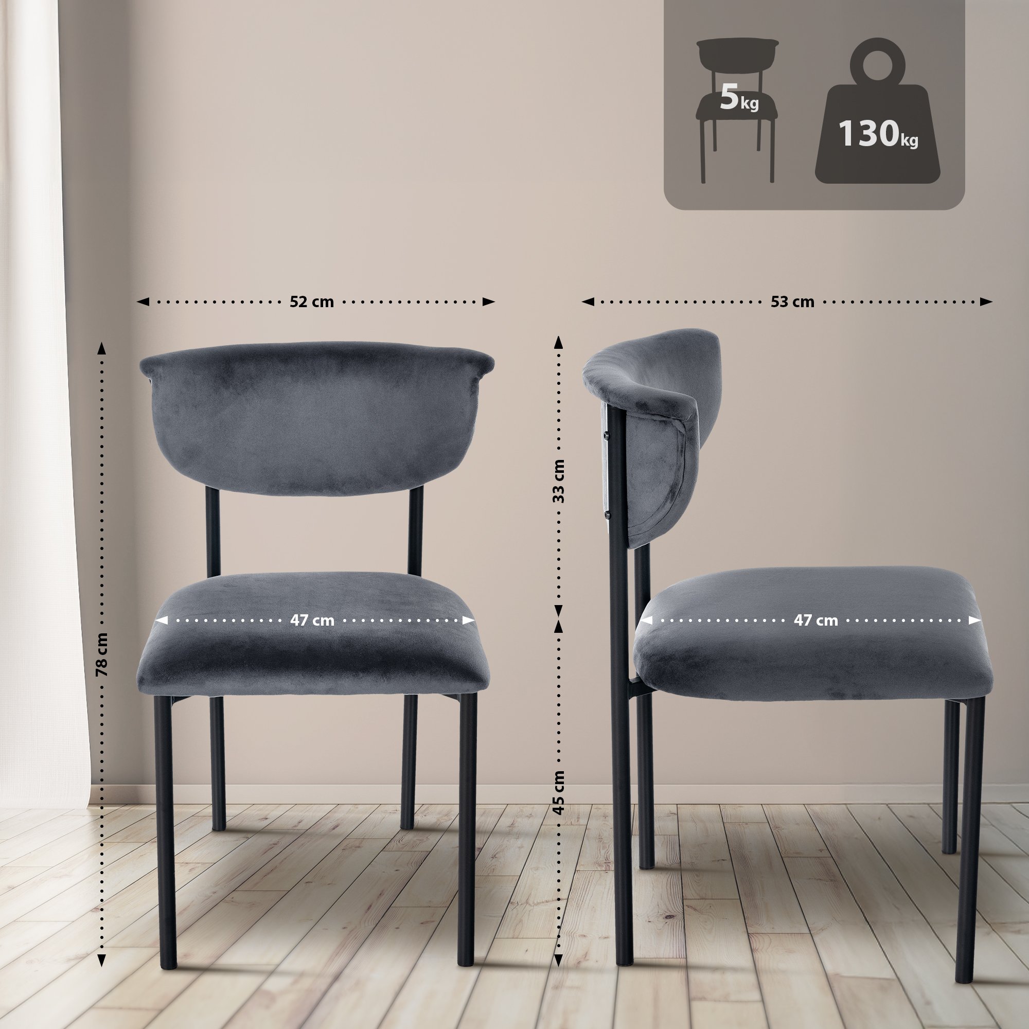 2er Set Esszimmerstuhl Gambell Samt