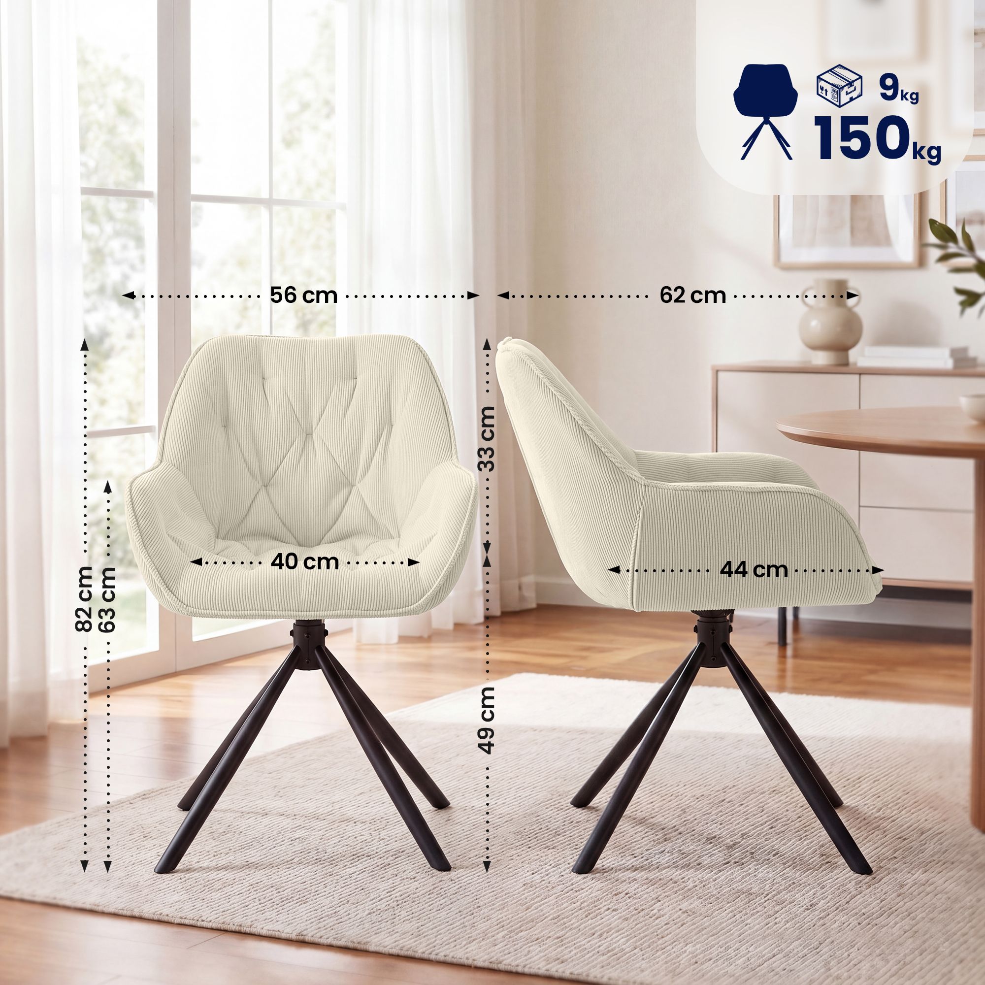 Esszimmerstuhl Rimio Cord creme