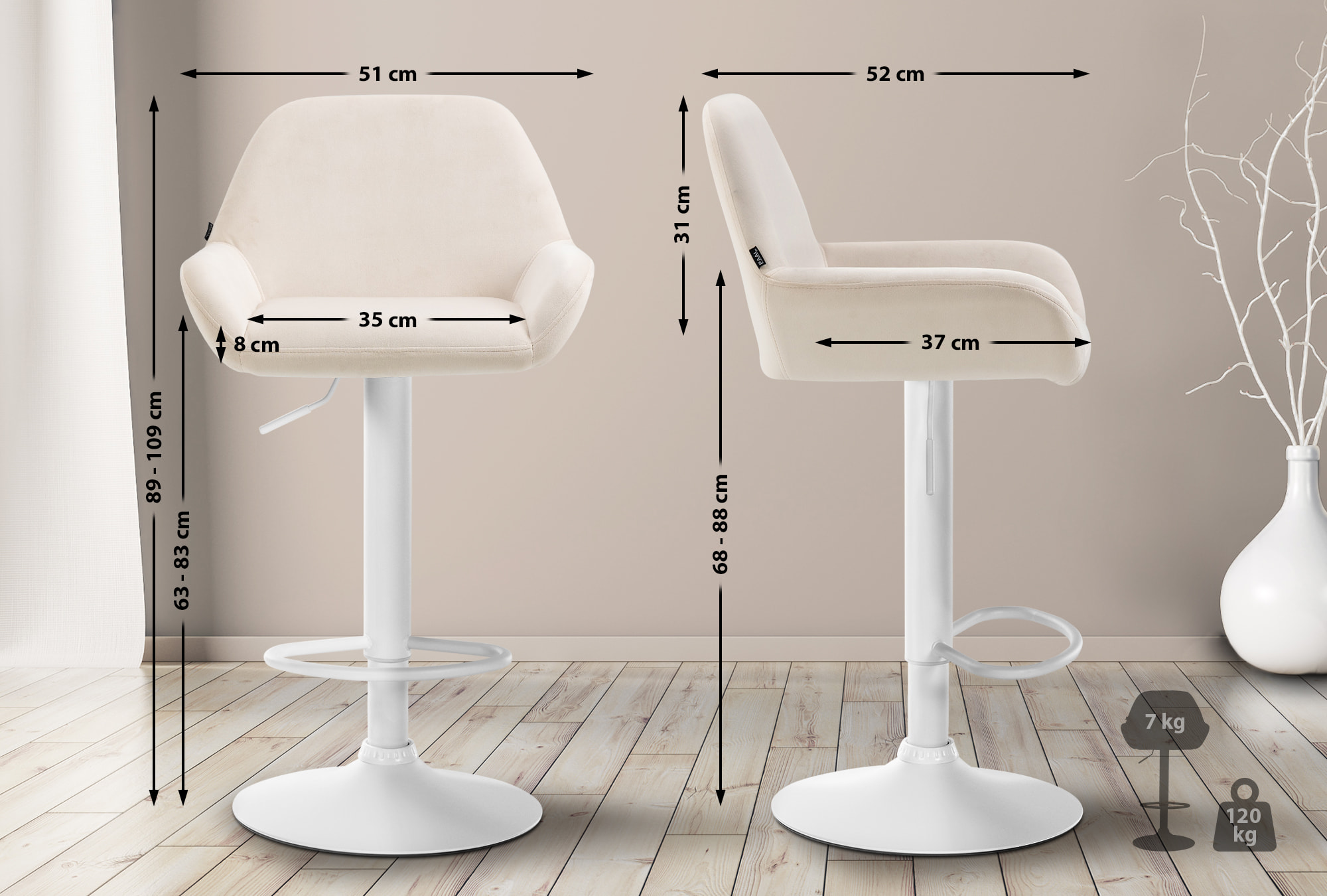 2er Set Barhocker Braga Samt
